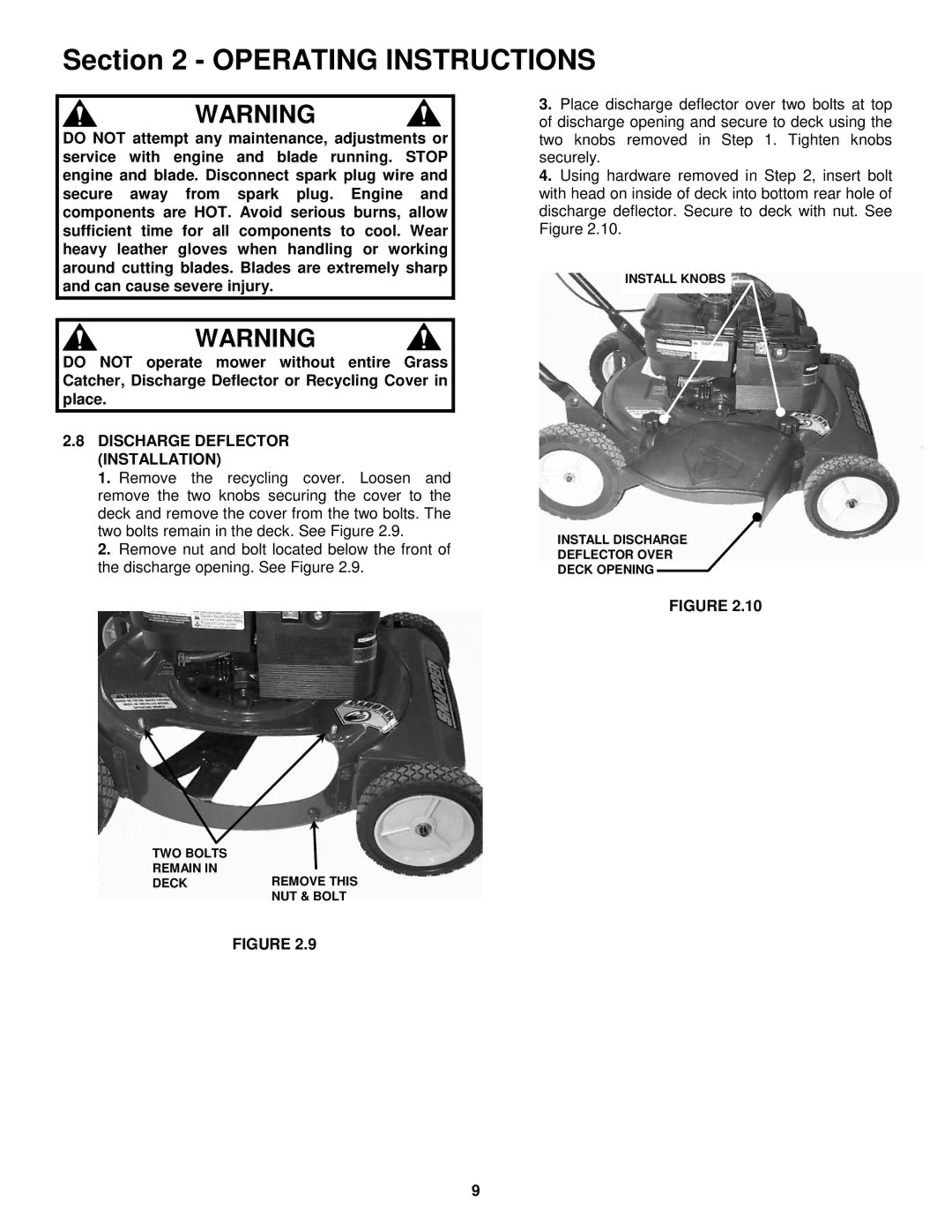 Snapper R195517B important safety instructions Discharge Deflector Installation 