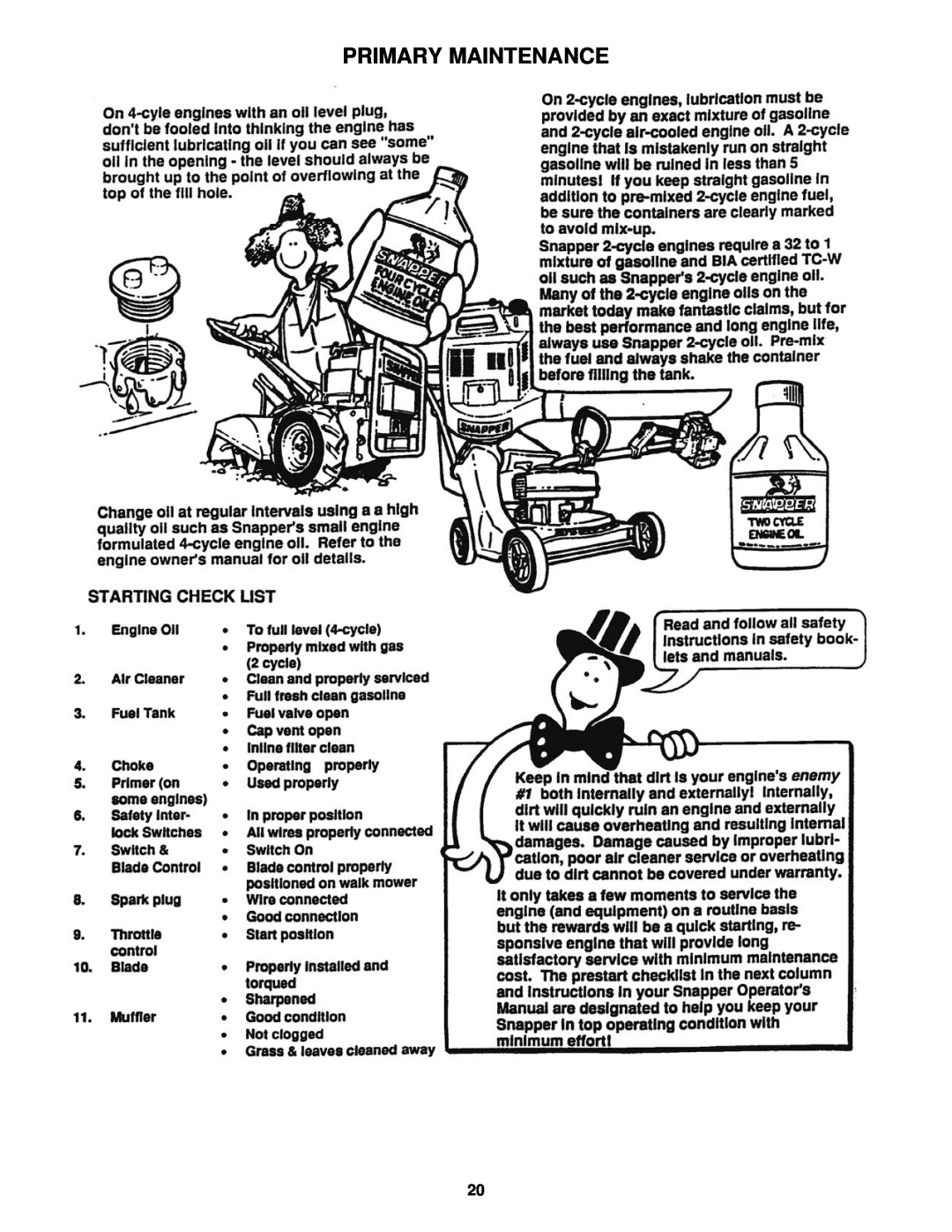 Snapper R1962519B important safety instructions Primary Maintenance 