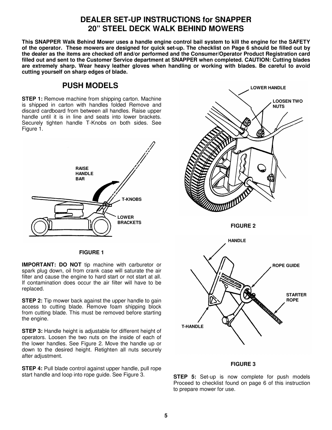 Snapper R204513E important safety instructions Steel Deck Walk Behind Mowers 