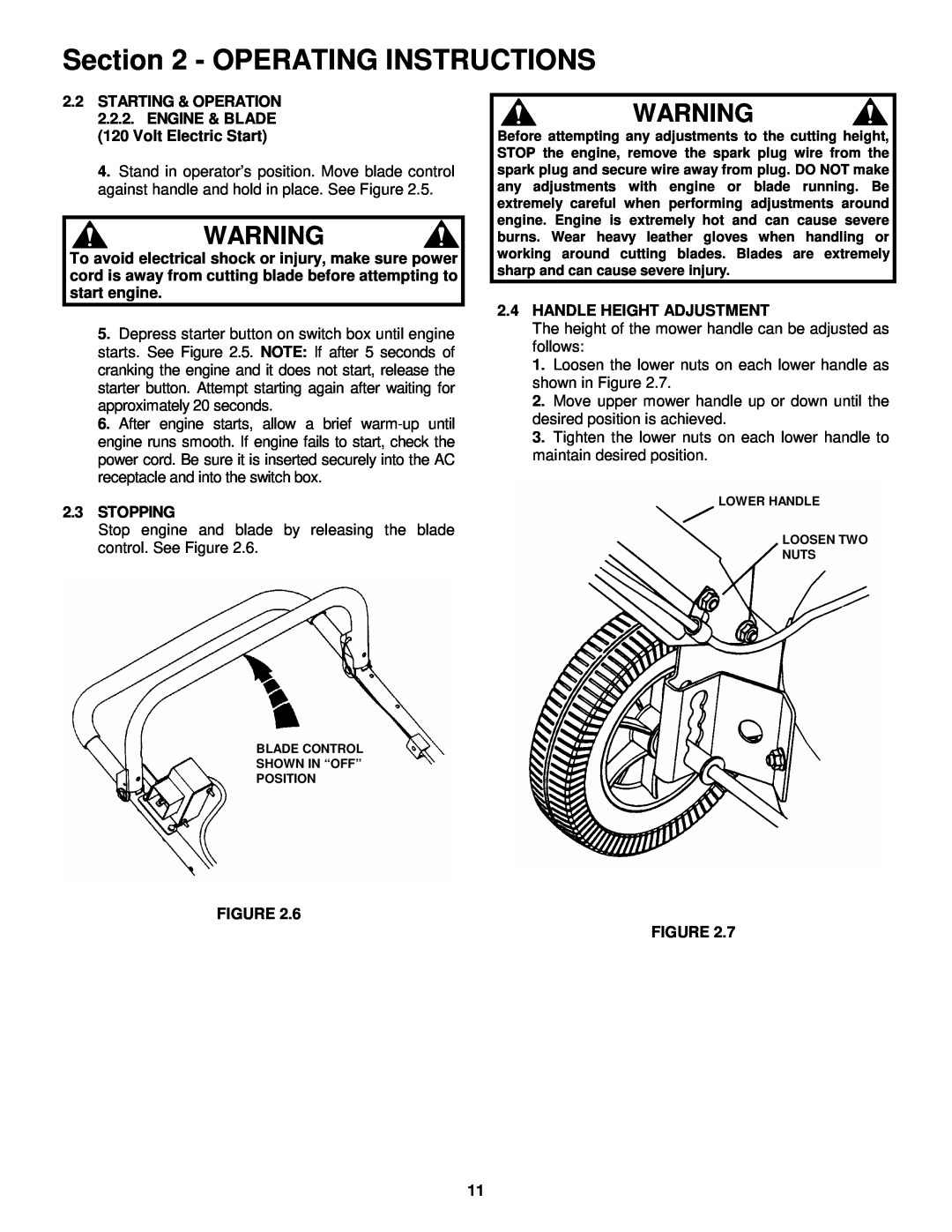 Snapper R204513E Operating Instructions, Stop engine and blade by releasing the blade control. See Figure 