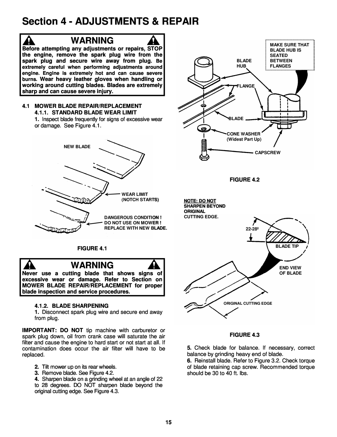 Snapper R204513E important safety instructions Adjustments & Repair 