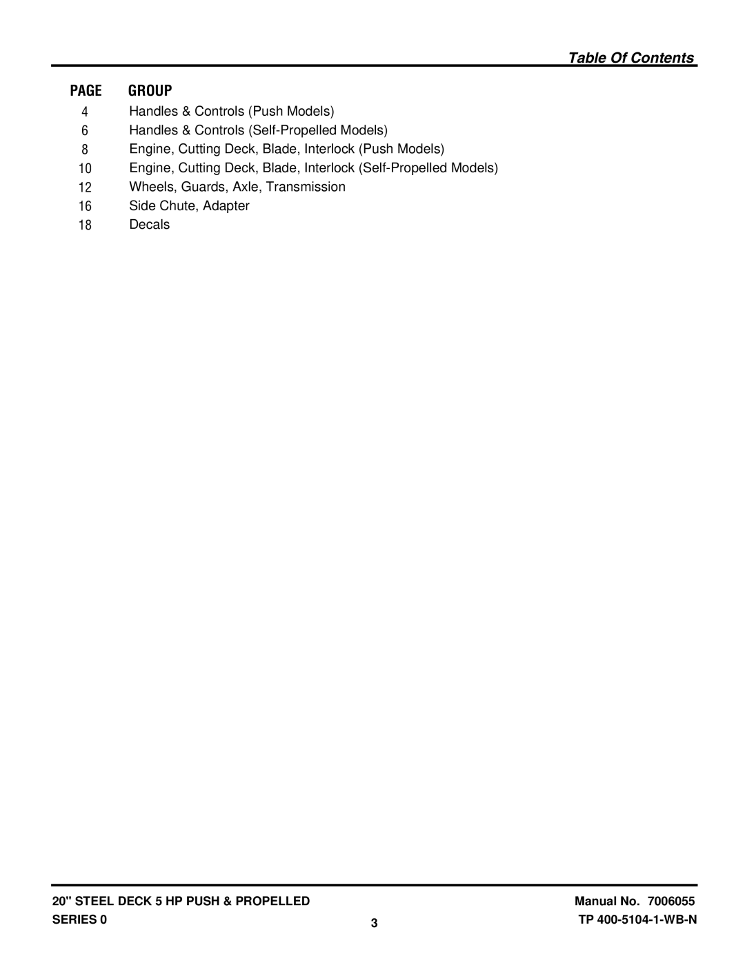 Snapper NRP20500, NR20500 manual Table Of Contents 