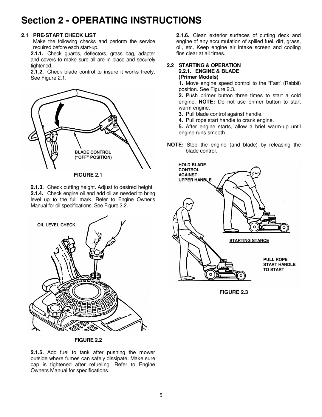 Snapper NR205012, R204513E, R205012, R205012, NR205012 Operating Instructions, PRE-START Check List, Primer Models 