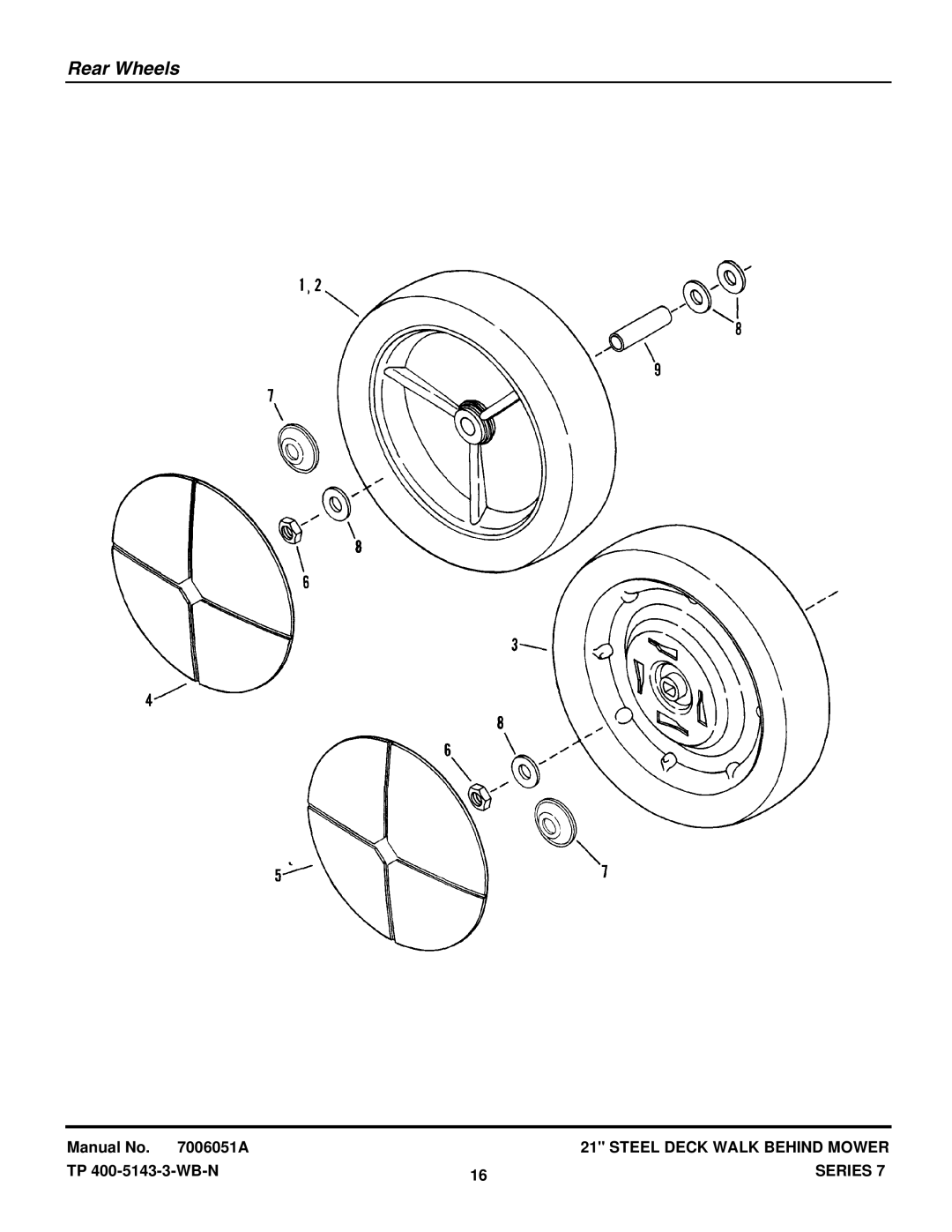 Snapper R21507B, R21407T, R21507TV, MP21507BE, MP21357B, DP21507BE, DP21407T-2, G23157B, GP21507BE manual Rear Wheels 