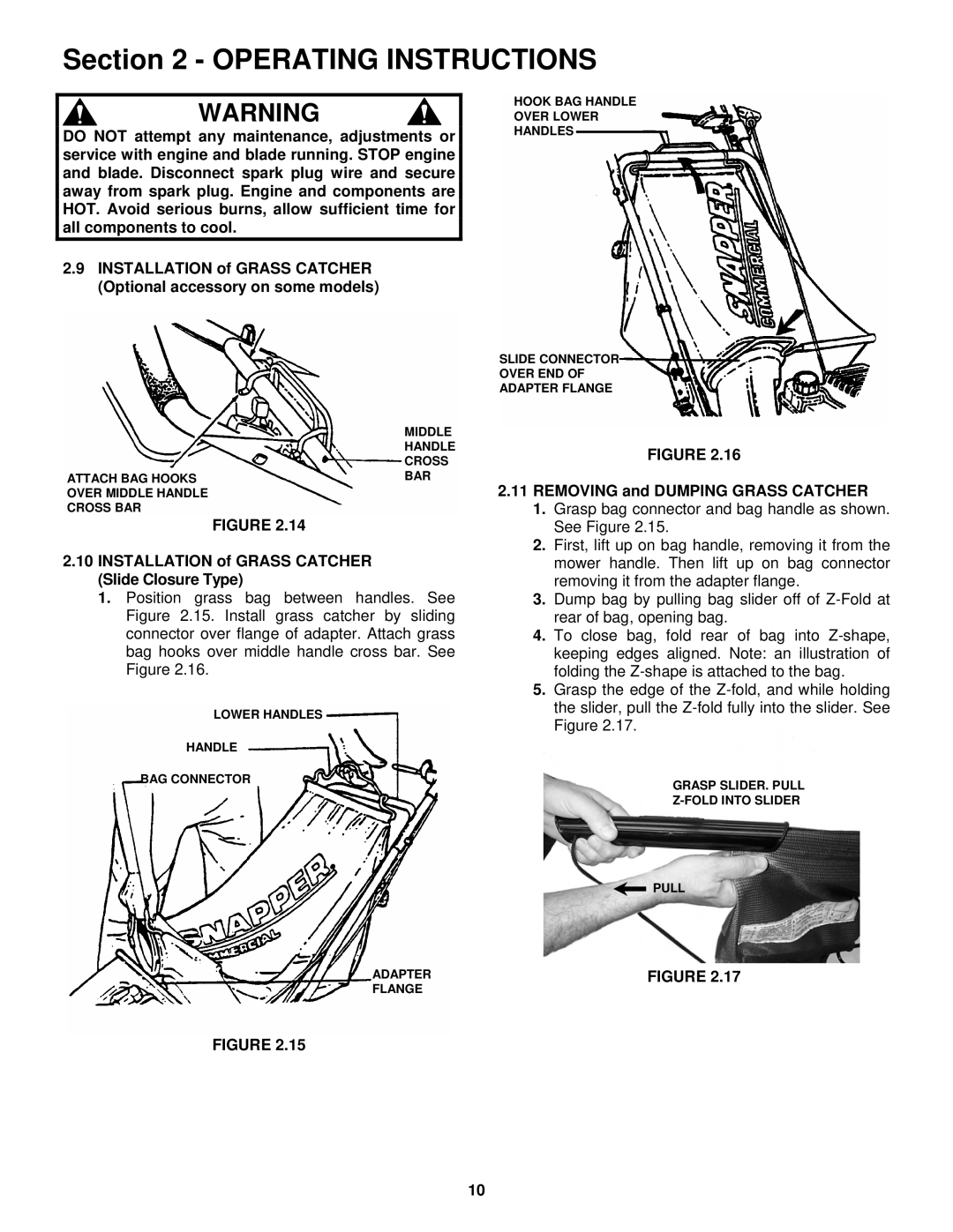 Snapper R2167517BV, RP2167517BV, RP215517BVE, WRP216517BE Installation of Grass Catcher Slide Closure Type 