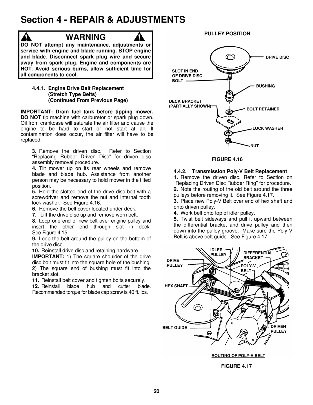 Snapper R2167517BV, RP2167517BV, RP215517BVE, WRP216517BE important safety instructions Pulley Position 