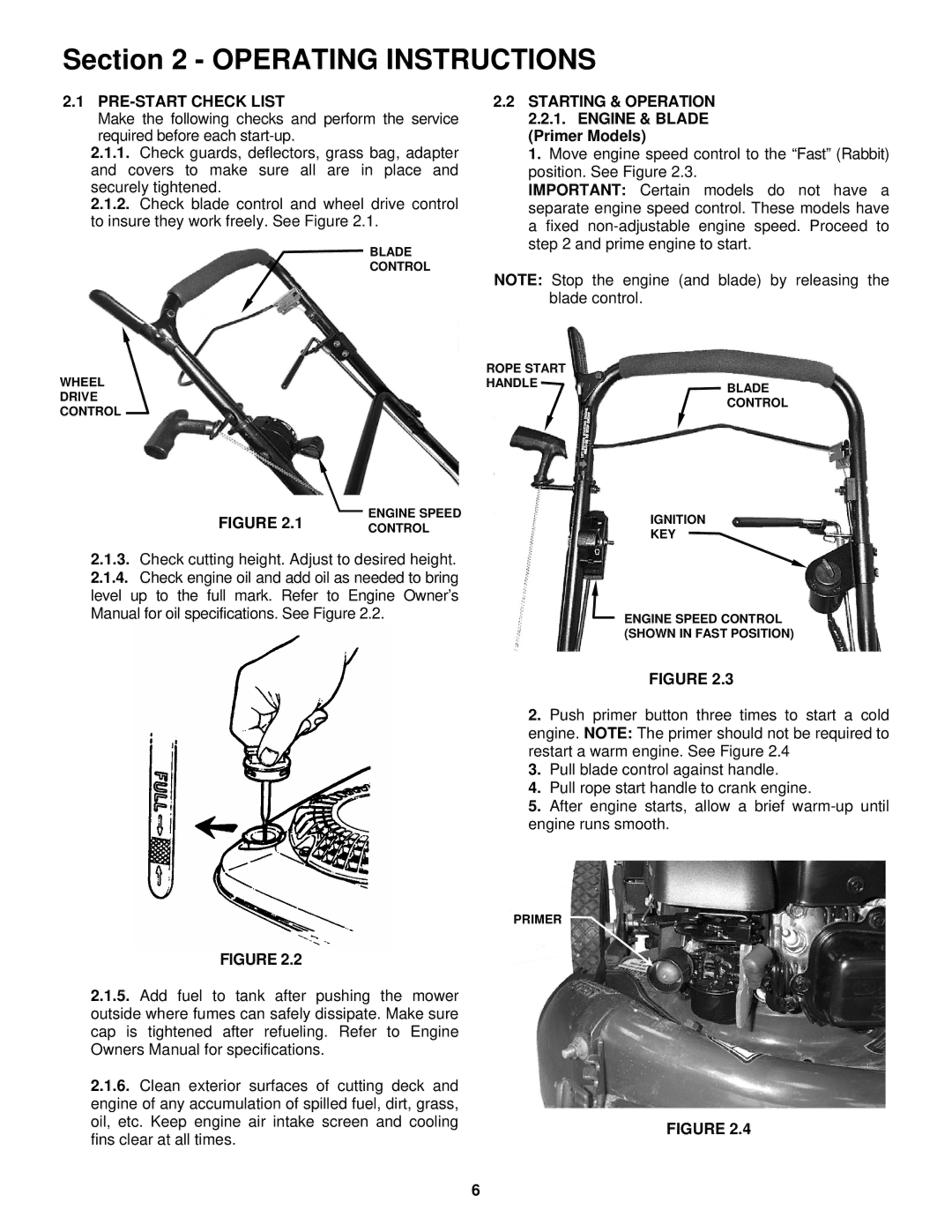 Snapper R2167517BV, RP2167517BV, RP215517BVE, WRP216517BE important safety instructions PRE-START Check List 