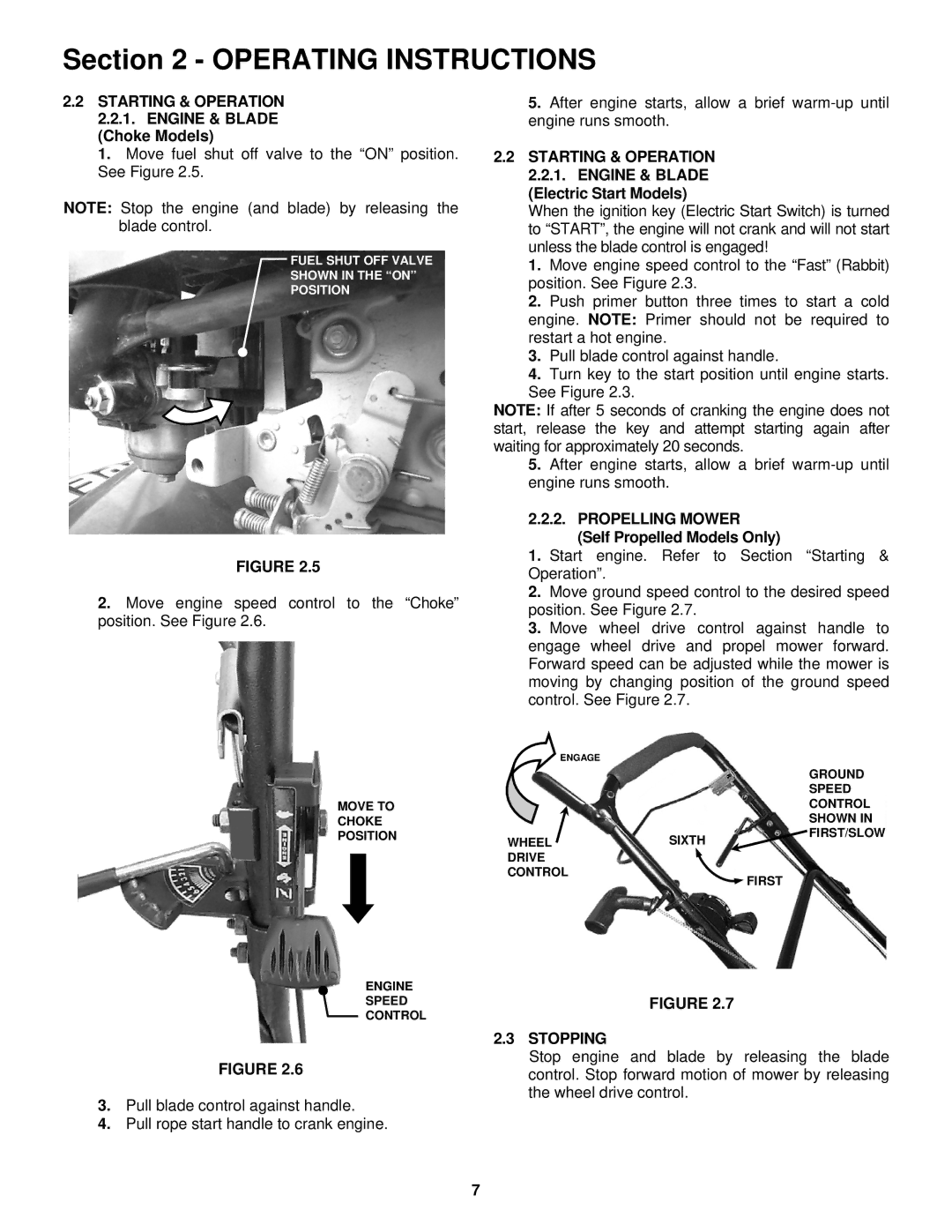 Snapper R2167517BV, RP2167517BV, RP215517HC, RP2167517BVE, WRP216517BE Starting & Operation Engine & Blade, Stopping 