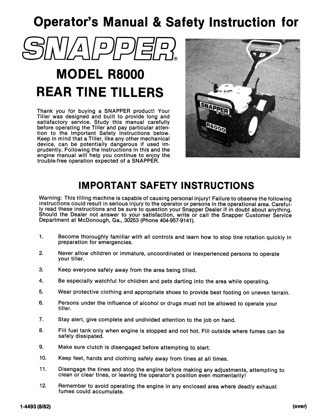 Snapper R8000 manual 