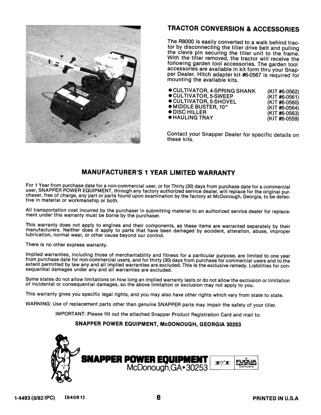 Snapper R8000 manual 