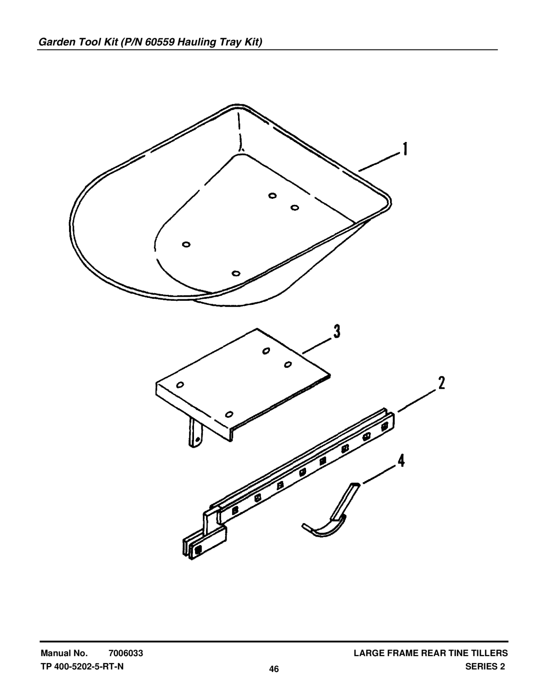 Snapper RT5X, R8002BE, R5002R, R5002B manual Garden Tool Kit P/N 60559 Hauling Tray Kit 