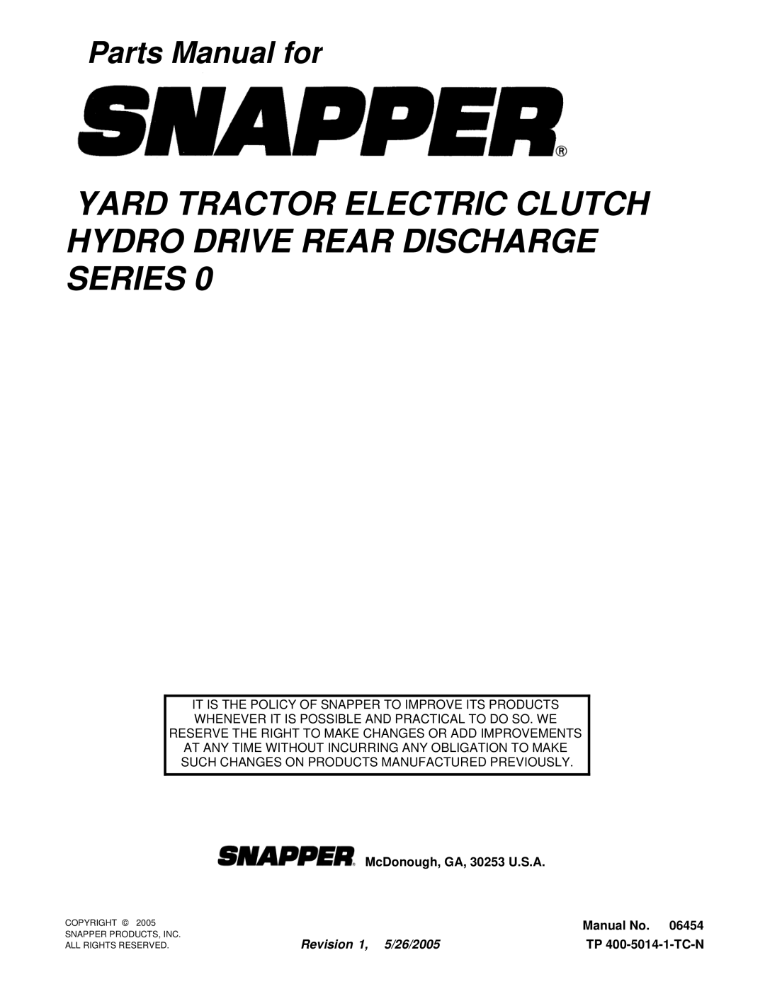 Snapper RD1740, RD1840, RD2040 manual Parts Manual for 