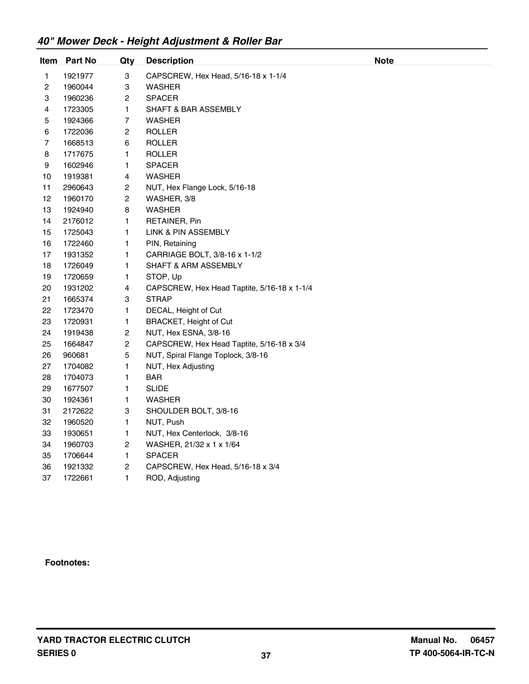 Snapper RD18S40 (2690341), RD1840 (2690342) Shaft & BAR Assembly, Roller, Link & PIN Assembly, Shaft & ARM Assembly, Strap 