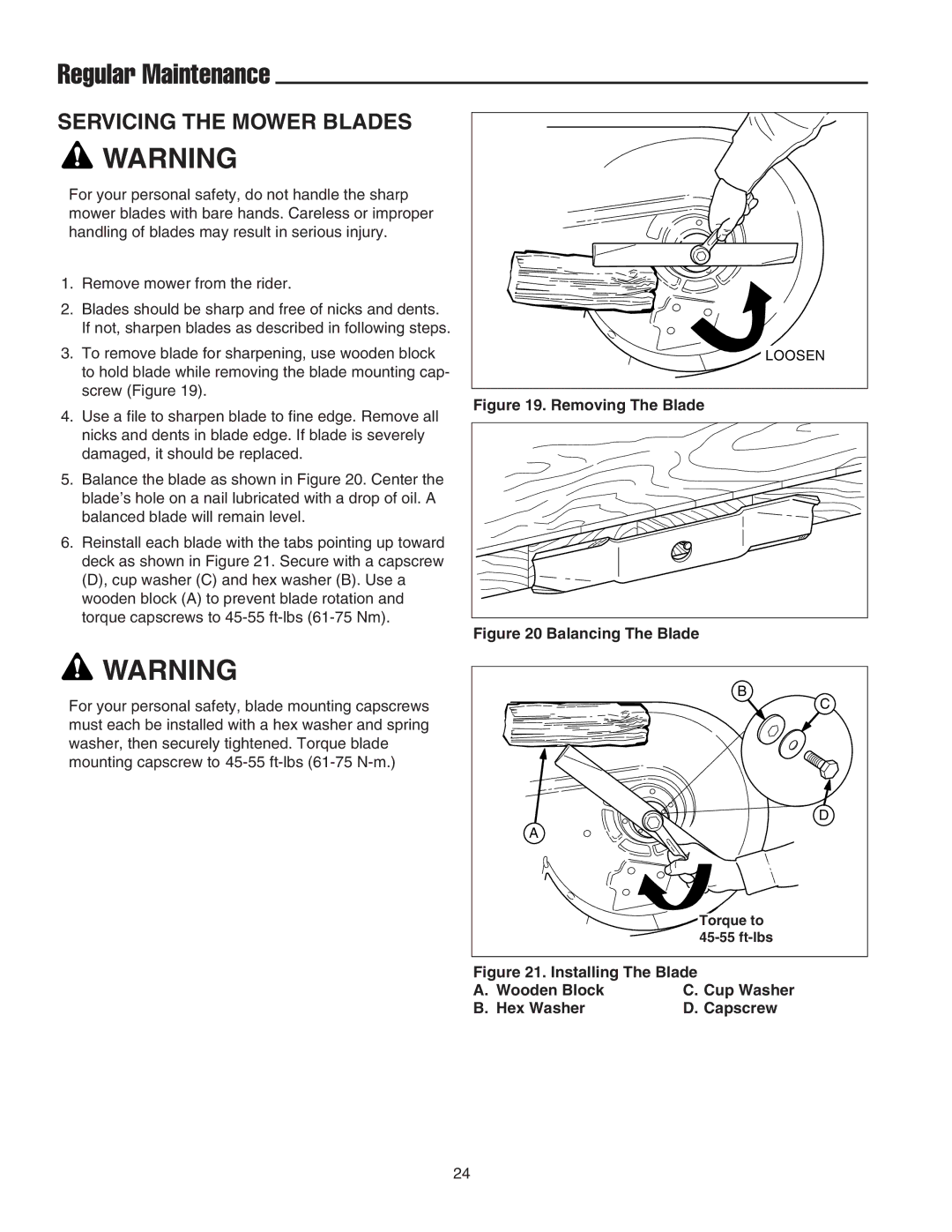 Snapper RE 200 manual Servicing the Mower Blades, Removing The Blade 