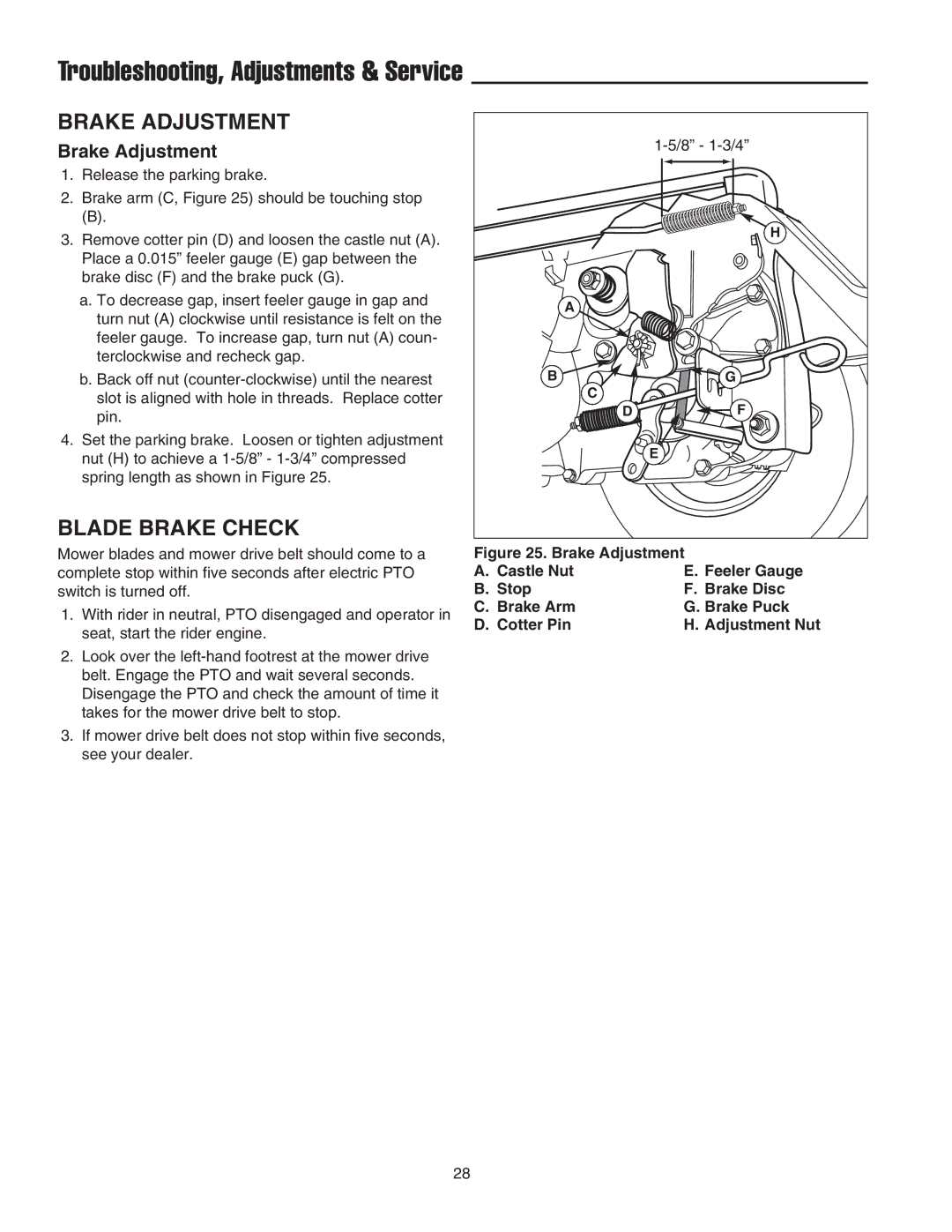 Snapper RE 200 manual Brake Adjustment, Blade Brake Check 