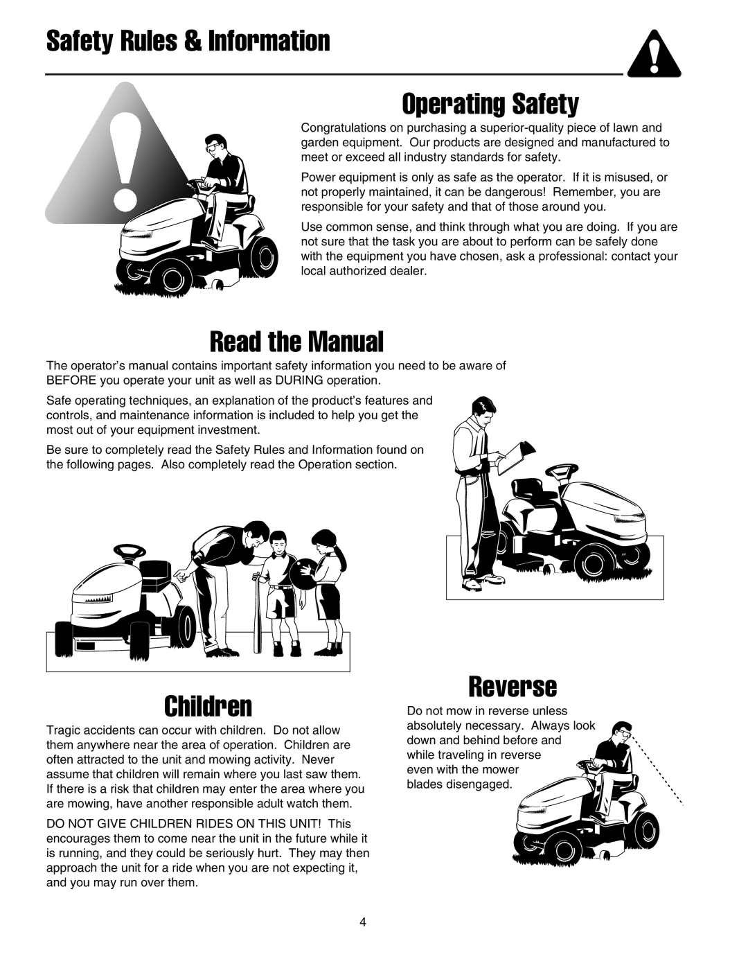 Snapper RE 200 manual Safety Rules & Information Operating Safety 