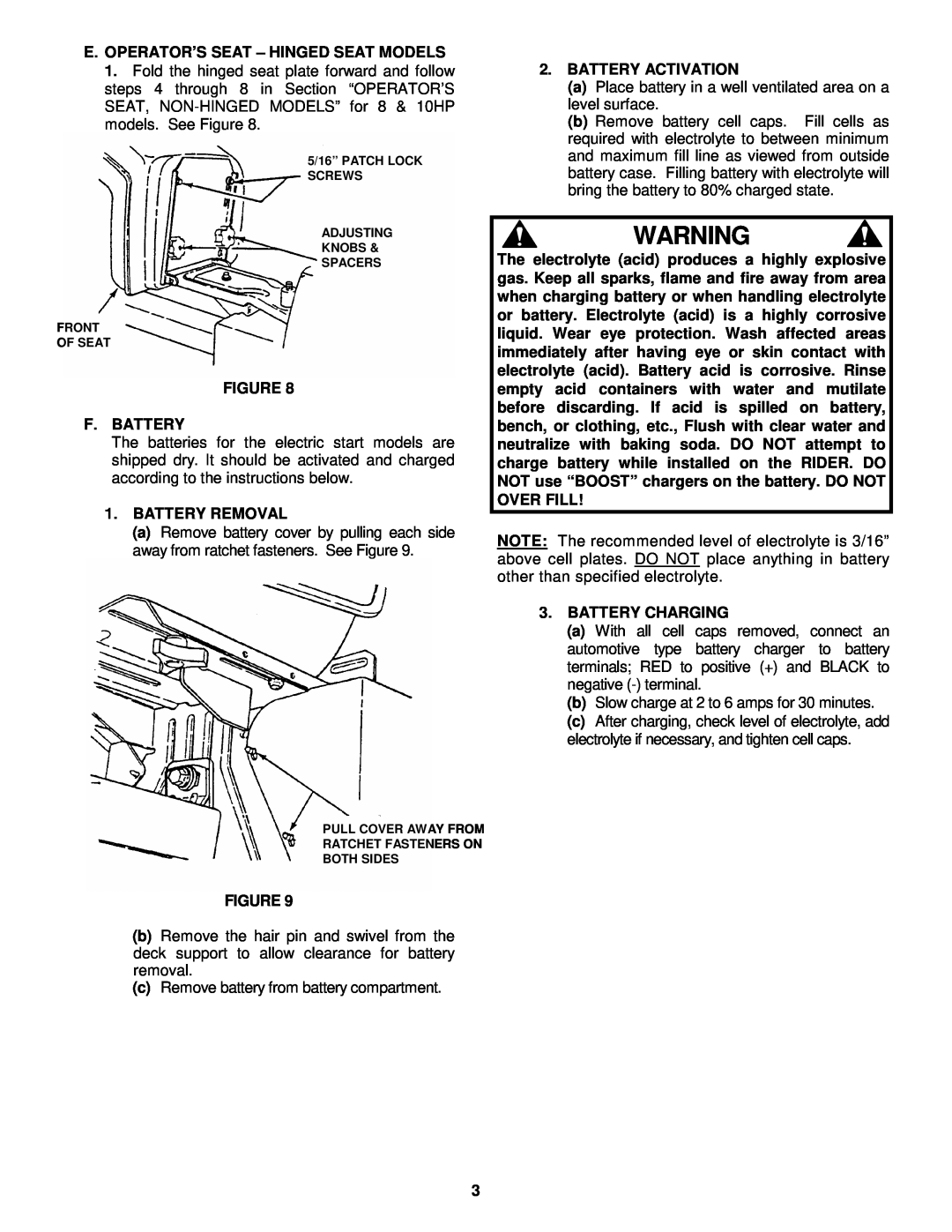 Snapper Rear Engine Riders manual E.Operator’S Seat - Hinged Seat Models 