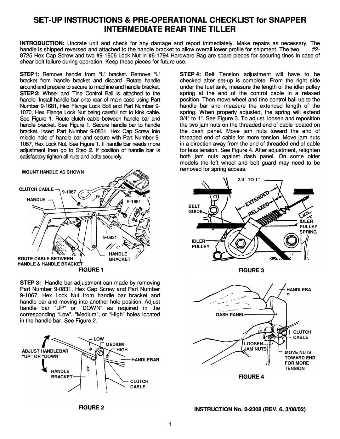 Snapper manual Intermediate Rear Tine Tiller, Figure, INSTRUCTION No. 2-2308REV. 6, 3/08/02 