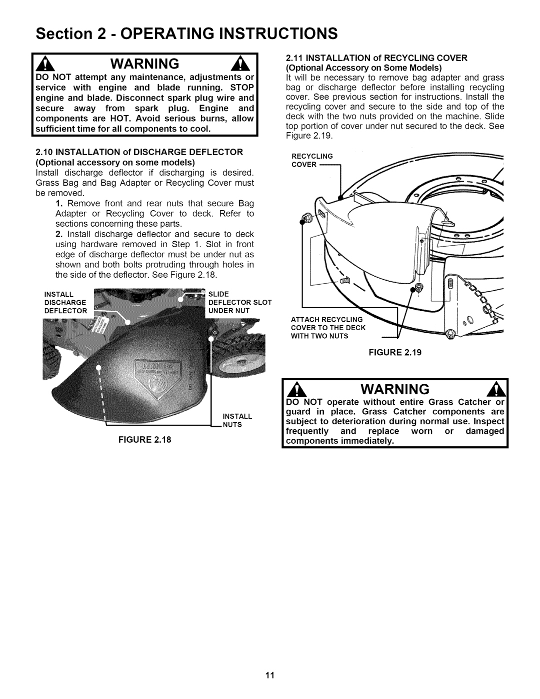 Snapper RP2167517BVE important safety instructions Components immediately 