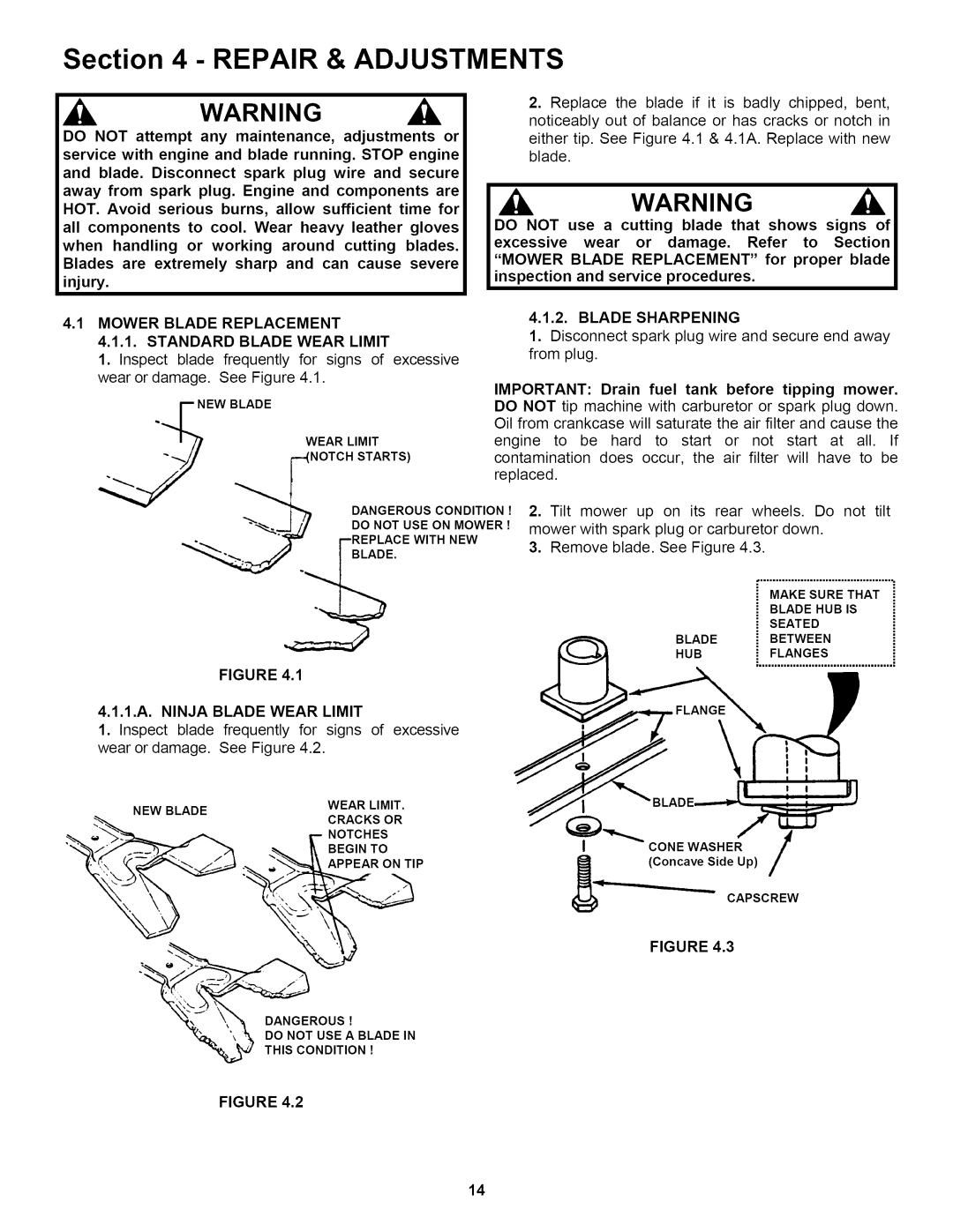 Snapper RP2167517BVE Mower Blade Replacement, Standard Blade Wear Limit, Blade Sharpening, 1.A. Ninja Blade Wear Limit 