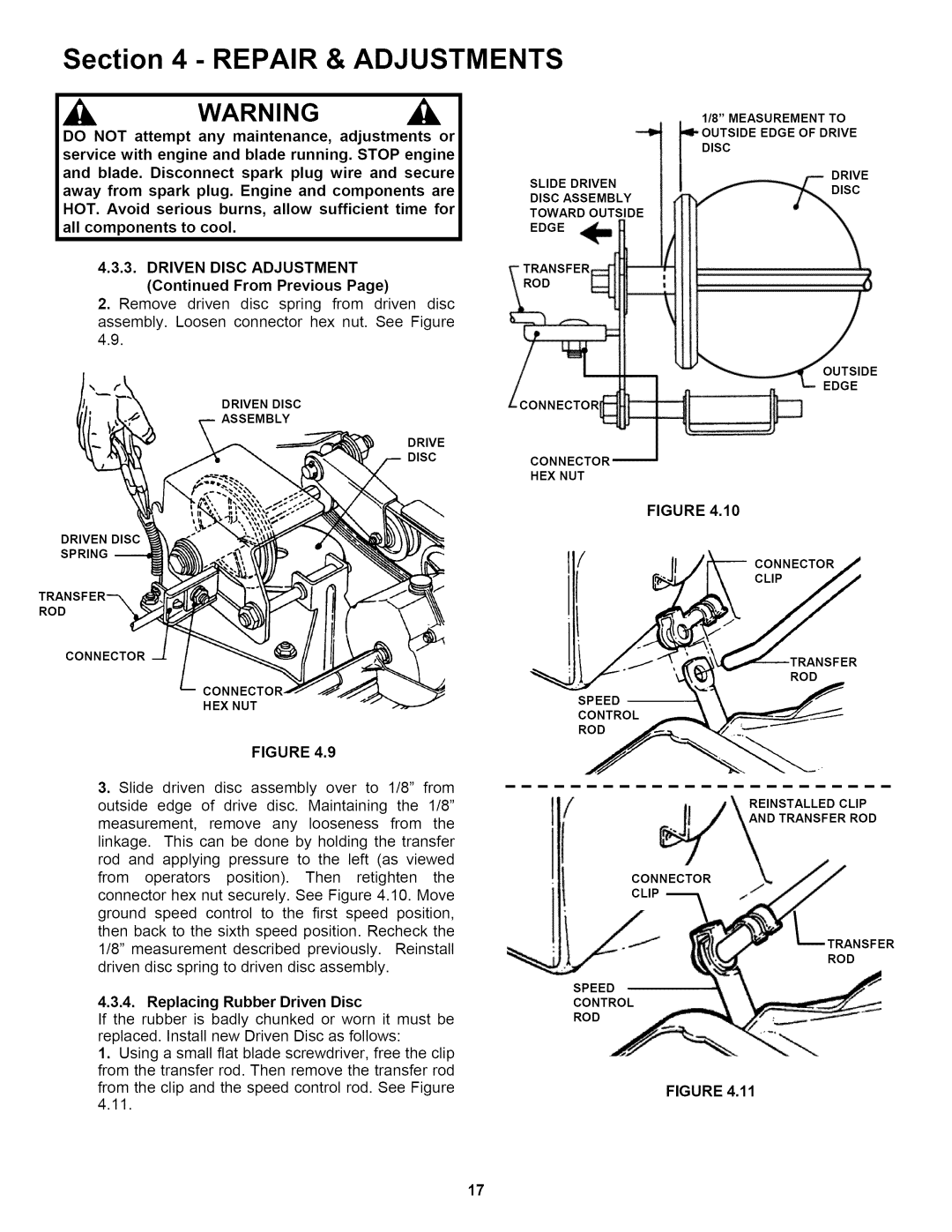 Snapper RP2167517BVE important safety instructions Replacing Rubber Driven Disc 