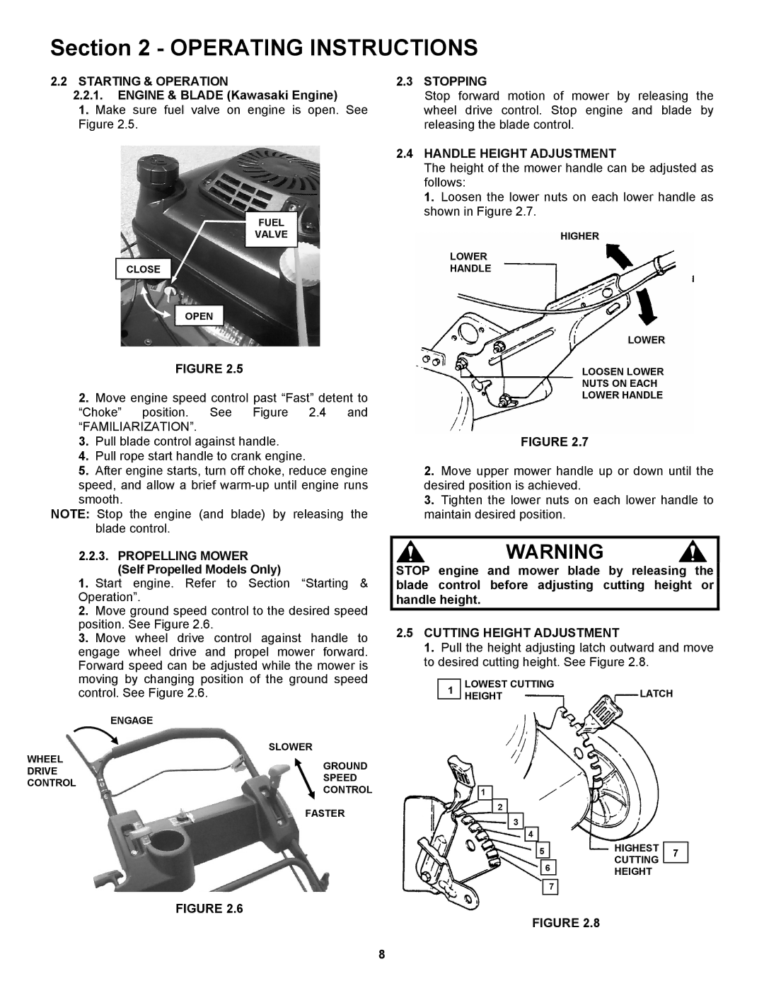 Snapper RP2167519B, RP217019BVE Stopping, Handle Height Adjustment, Propelling Mower, Cutting Height Adjustment 