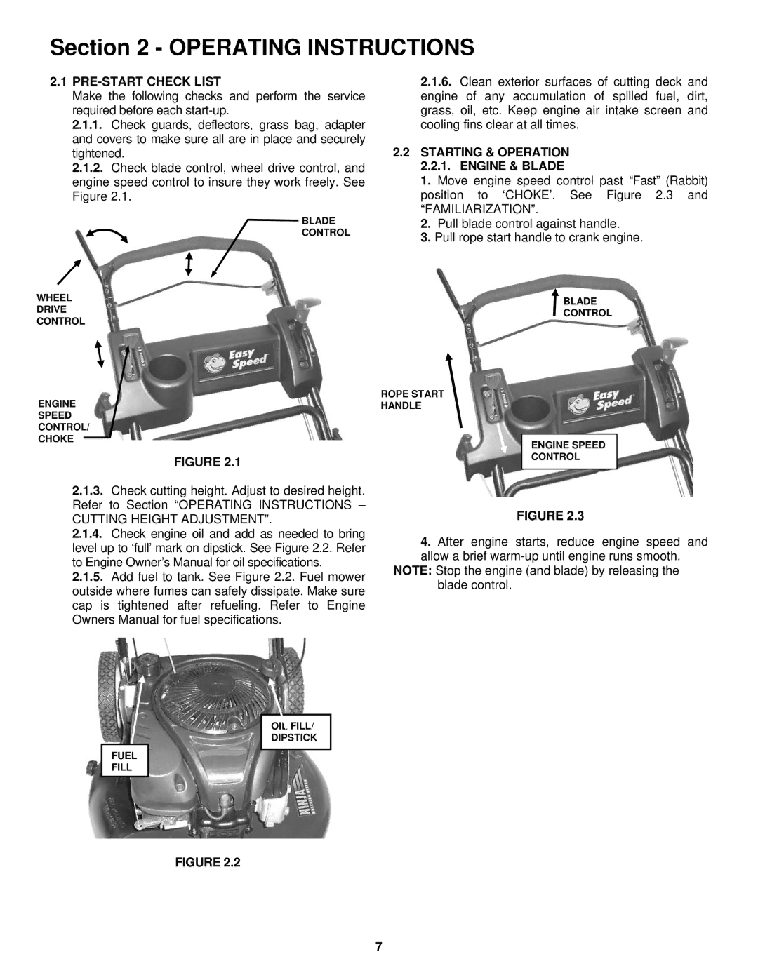 Snapper RP2167519BDV important safety instructions PRE-START Check List, Starting & Operation Engine & Blade 