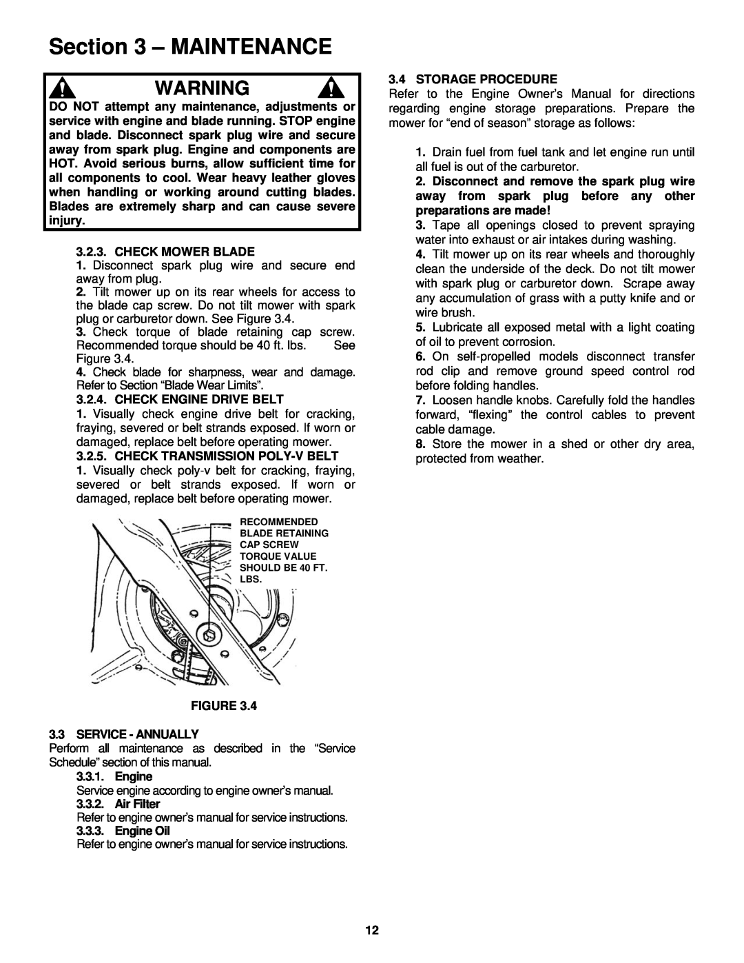 Snapper RP2167519BDV important safety instructions Maintenance, Check Mower Blade 