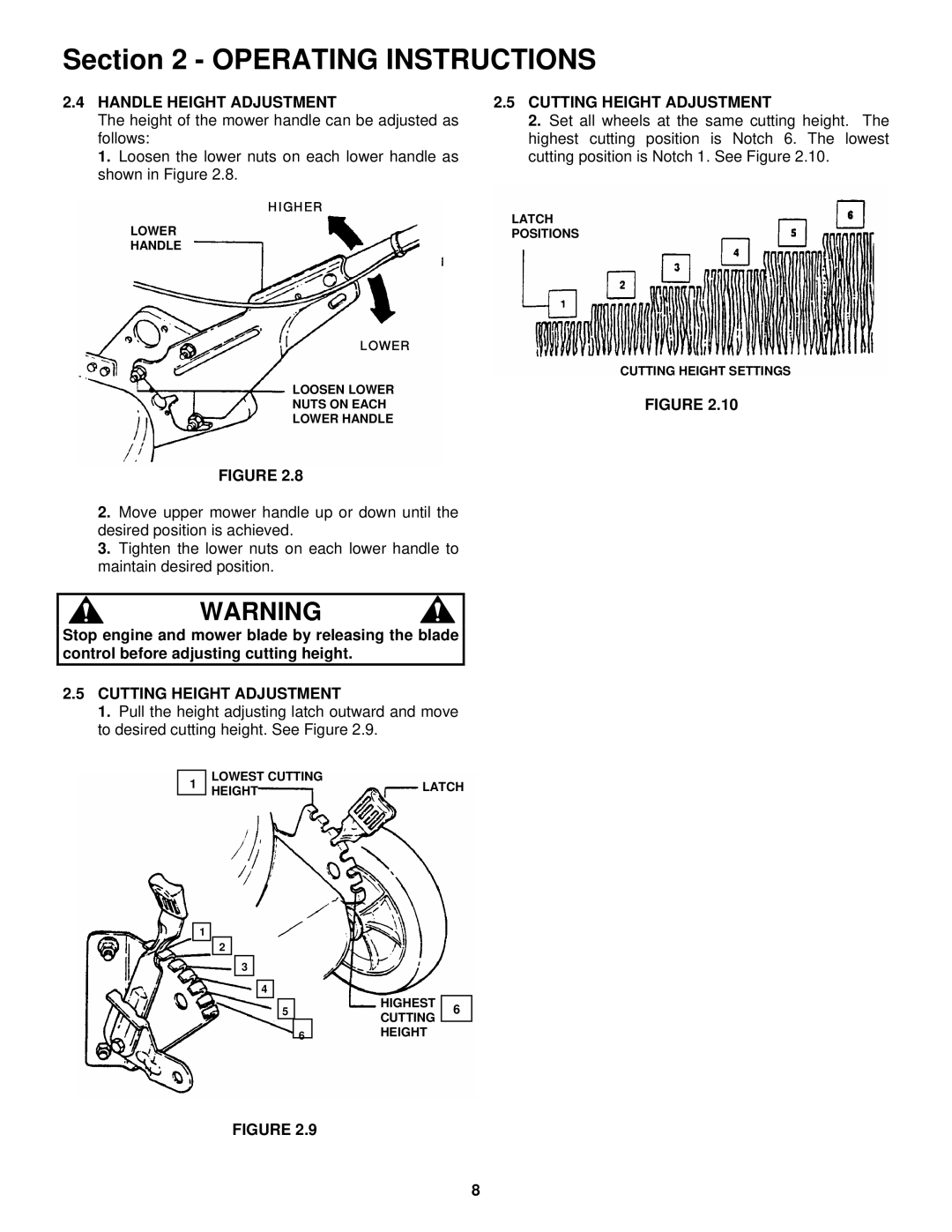 Snapper RP217017BVE, RP215517HC, MRP215517B, MR216517B, R215517HC Handle Height Adjustment, Cutting Height Adjustment 