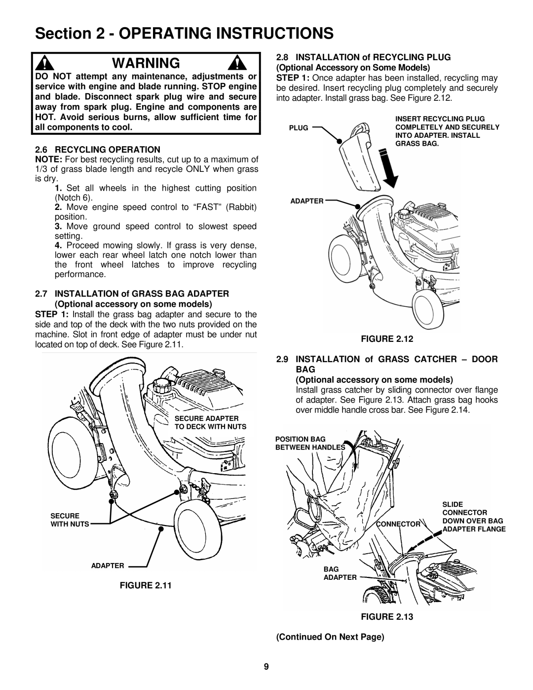 Snapper MRP215517B, RP215517HC, RP217017BVE, MR216517B, R215517HC important safety instructions Recycling Operation, On Next 