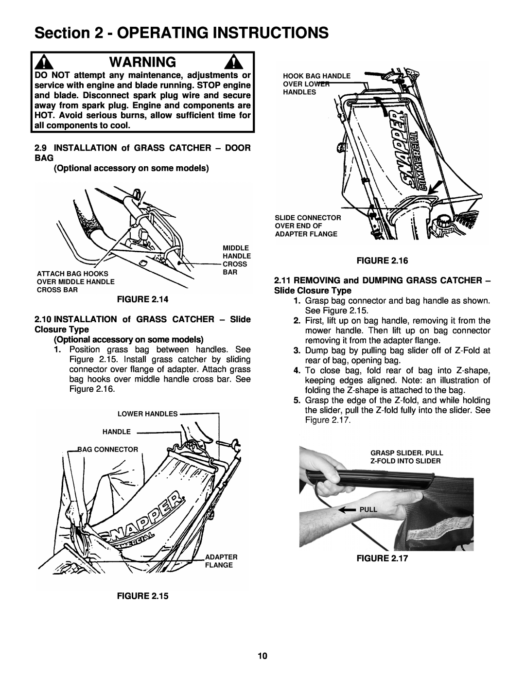 Snapper MR216517B, RP217017BV, RP215517HC Operating Instructions, Grasp bag connector and bag handle as shown. See Figure 