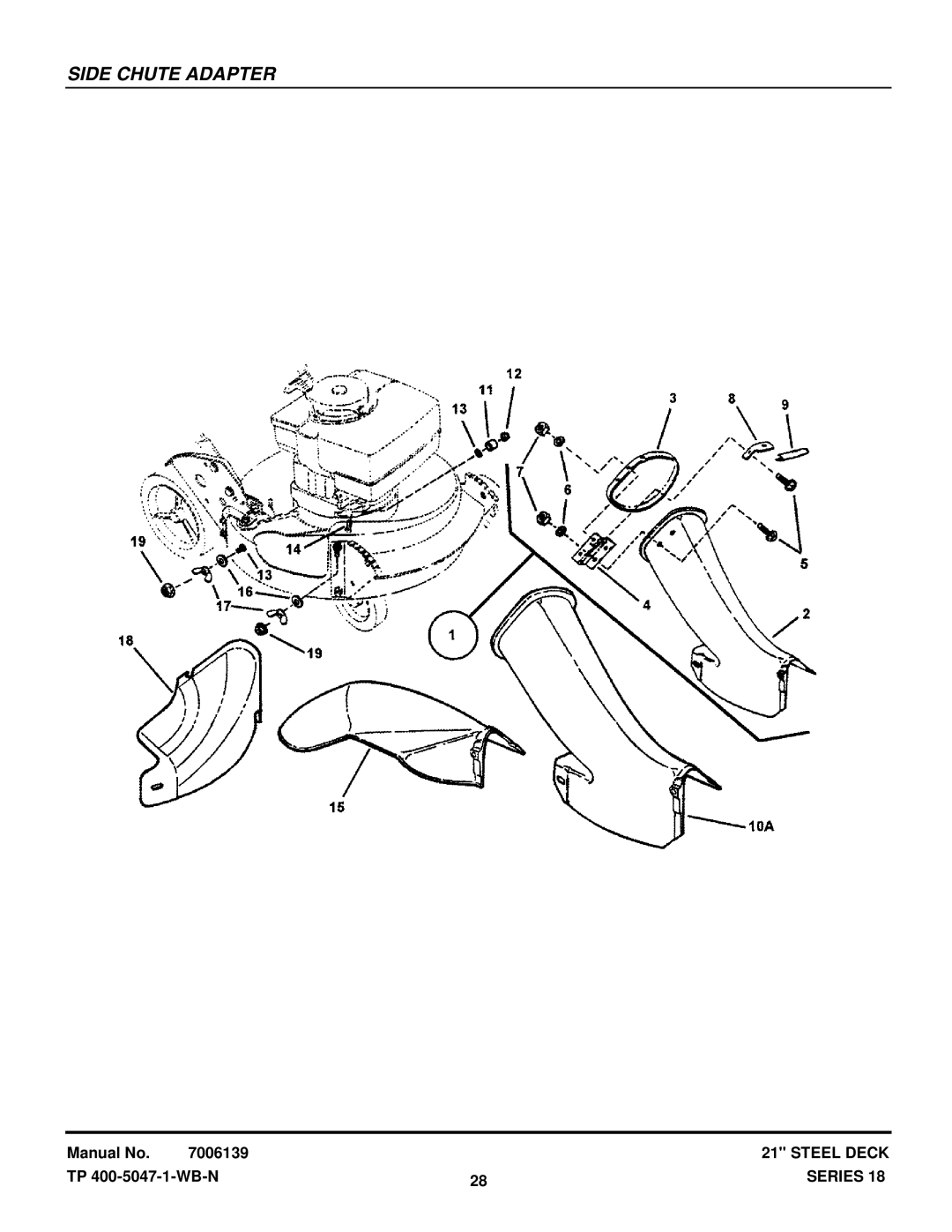 Snapper ERP217018BV, RP217018BVE, RP216018KWV, P216518B, EP217018BV manual Side Chute Adapter 