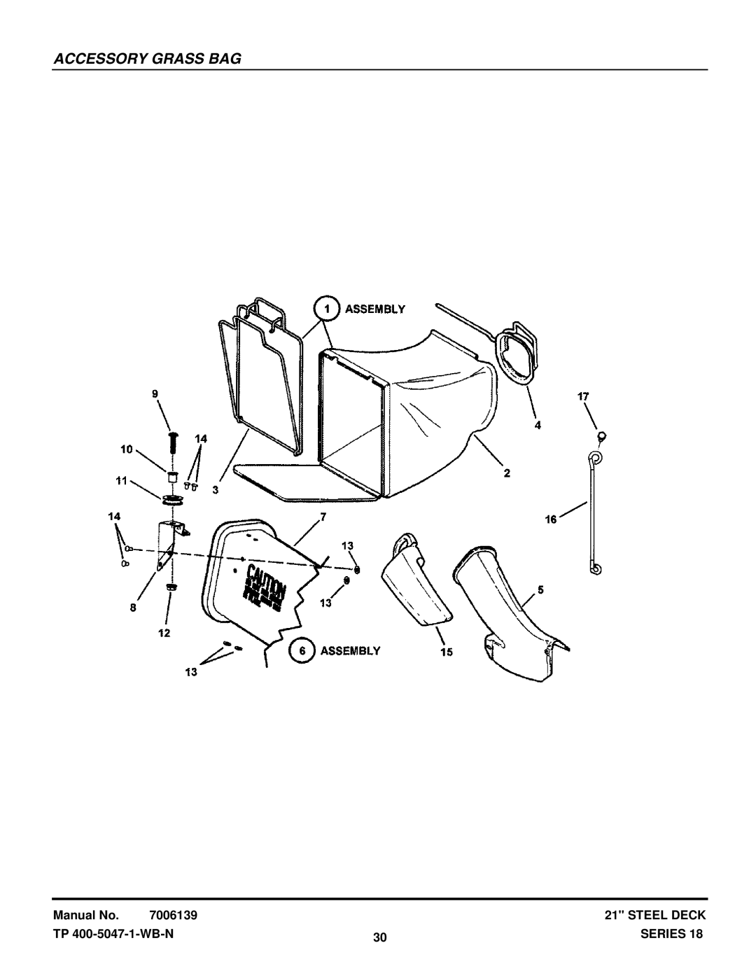 Snapper RP217018BVE, RP216018KWV, P216518B, ERP217018BV, EP217018BV manual Accessory Grass BAG 