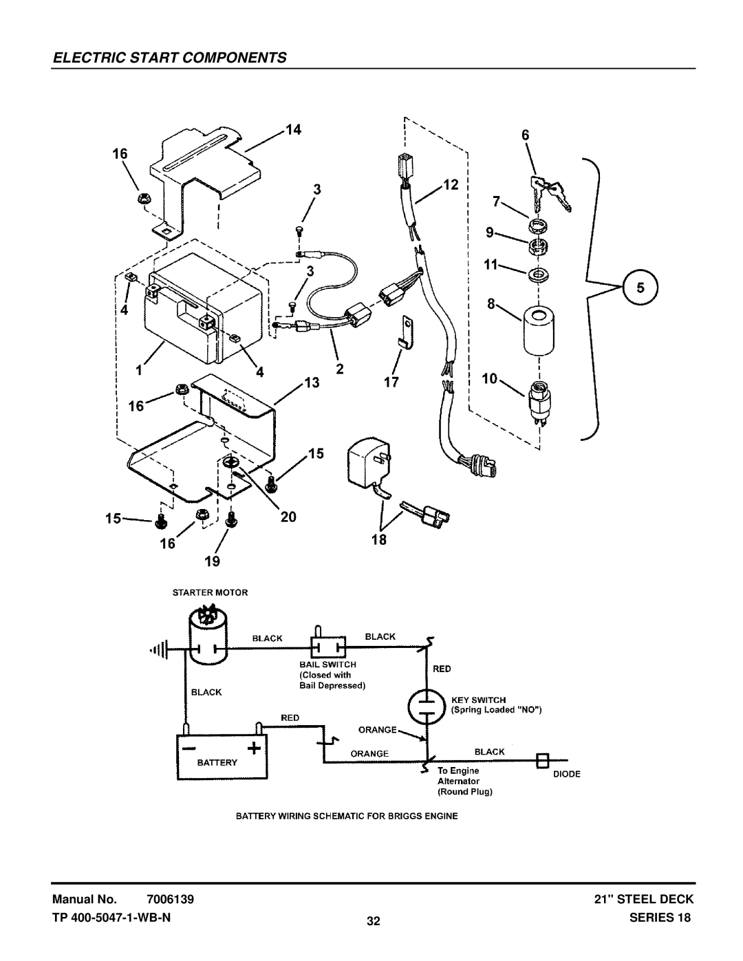 Snapper RP216018KWV, RP217018BVE, P216518B, ERP217018BV, EP217018BV manual Electric Start Components 