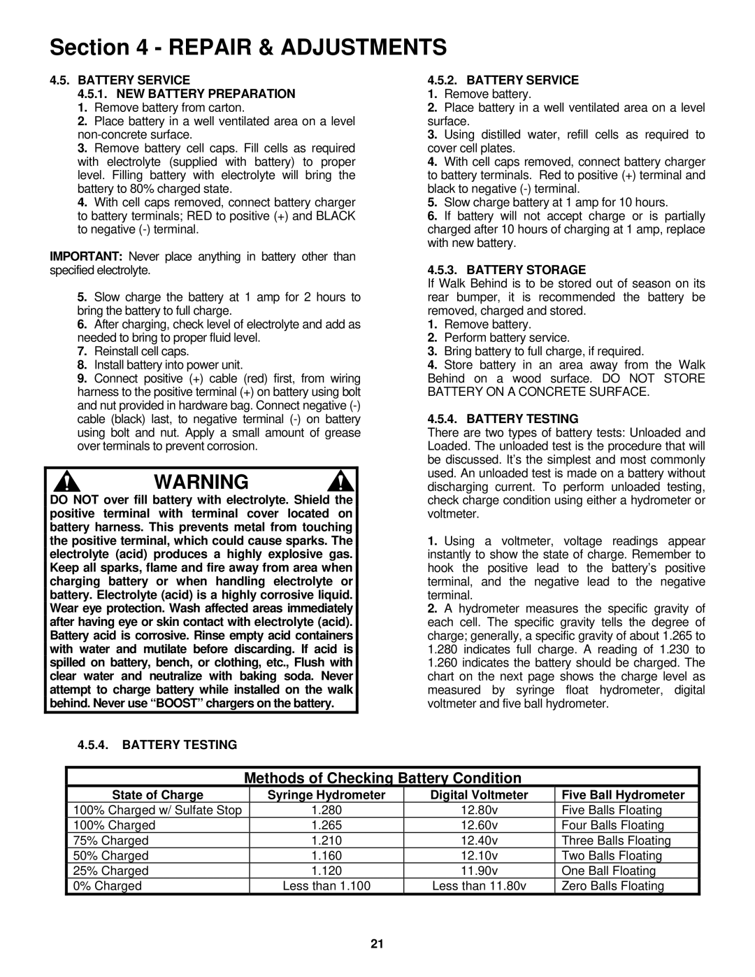 Snapper P2167518BV, RP217018BVE Battery Service, NEW Battery Preparation 1. Remove battery from carton, Battery Testing 