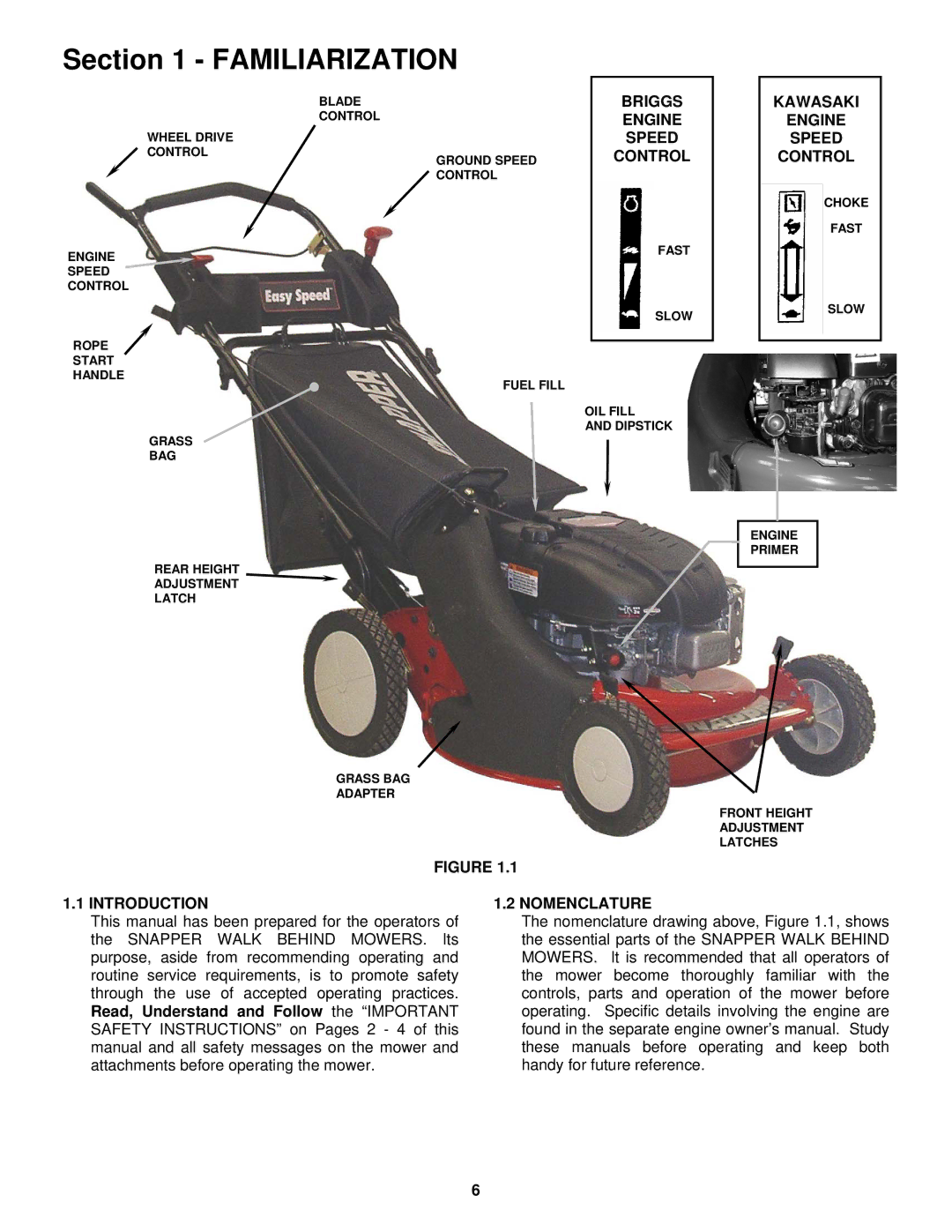 Snapper RP217018BVE, 2167518B, RP216018KWV Briggs, Kawasaki Engine Speed Control, Introduction, Nomenclature 