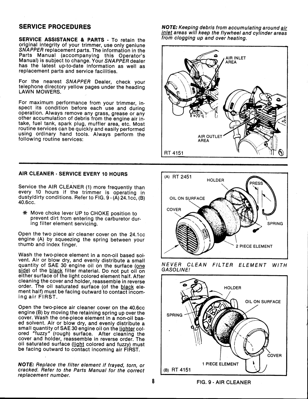Snapper RT 2451 manual 