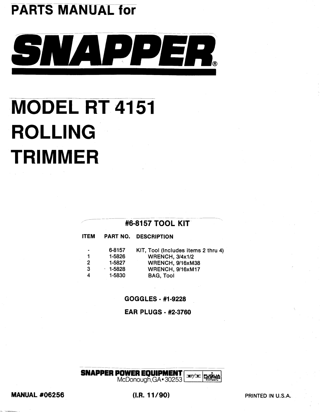 Snapper RT 4151 manual 