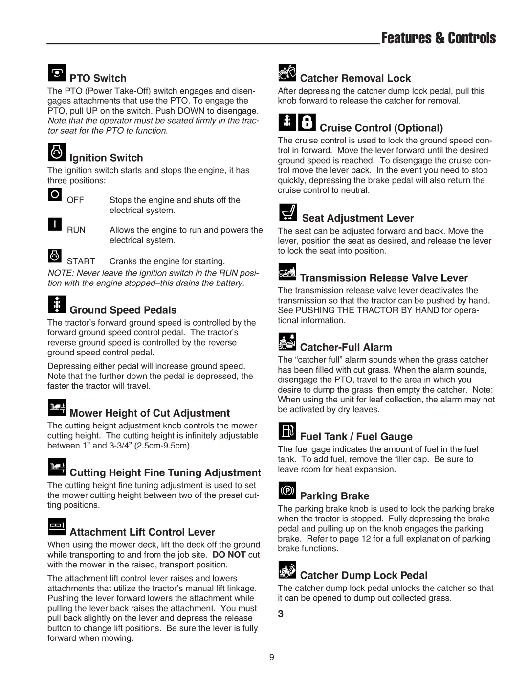 Snapper RT Series manual Features & Controls 