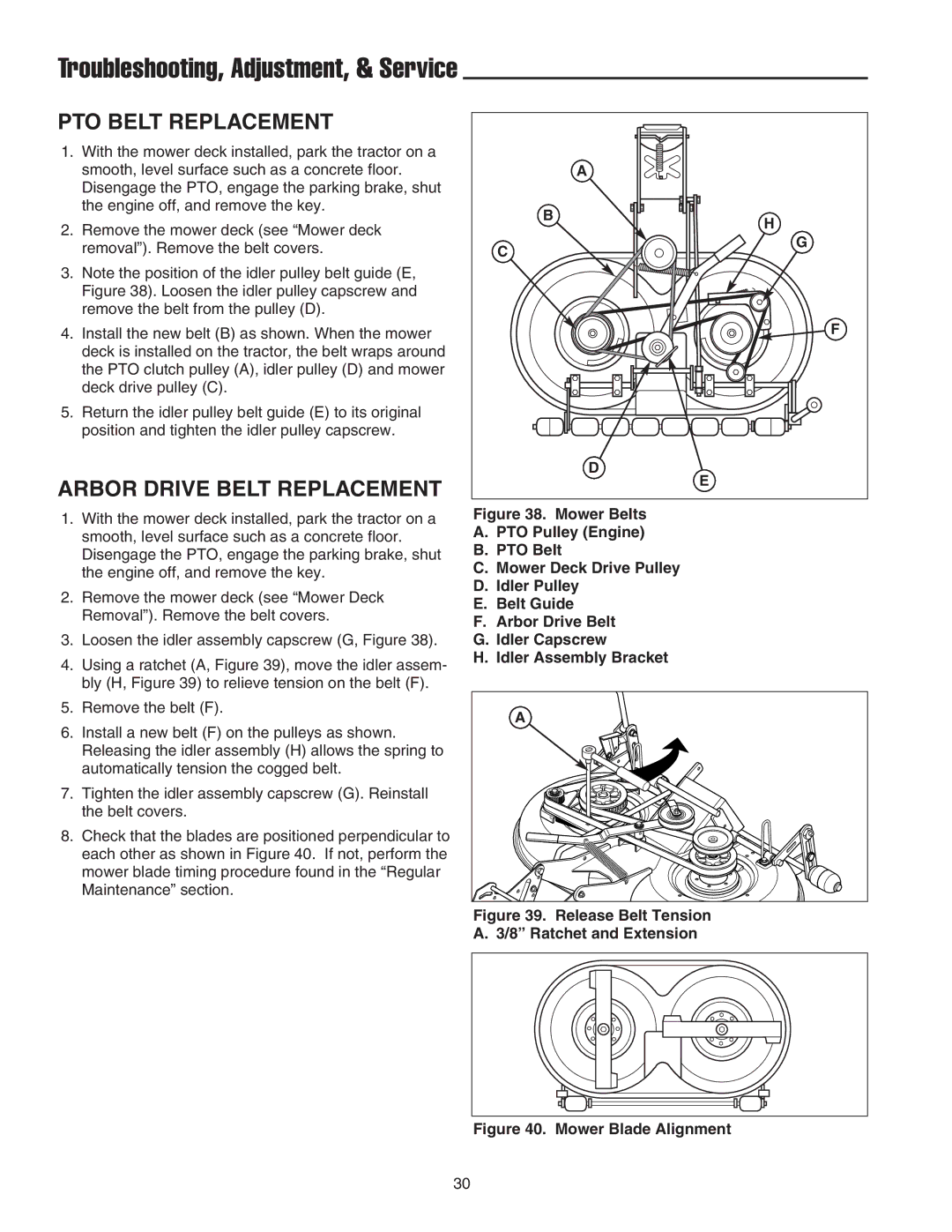 Snapper RT Series manual PTO Belt Replacement, Arbor Drive Belt Replacement 