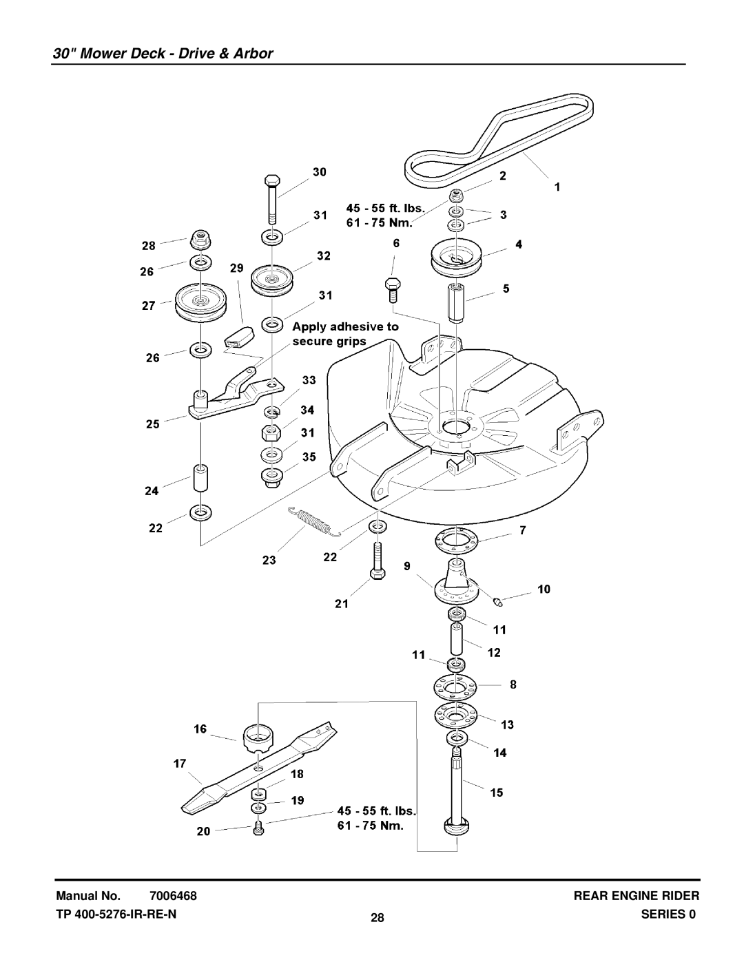 Snapper RT1330E (1694616), RT1330E (2690249), RT1330(2690649) manual Mower Deck Drive & Arbor 