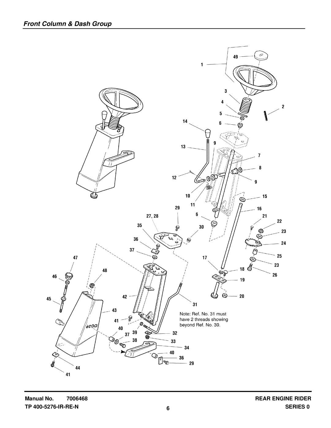 Snapper RT1330(2690649), RT1330E (1694616), RT1330E (2690249) manual Front Column & Dash Group 