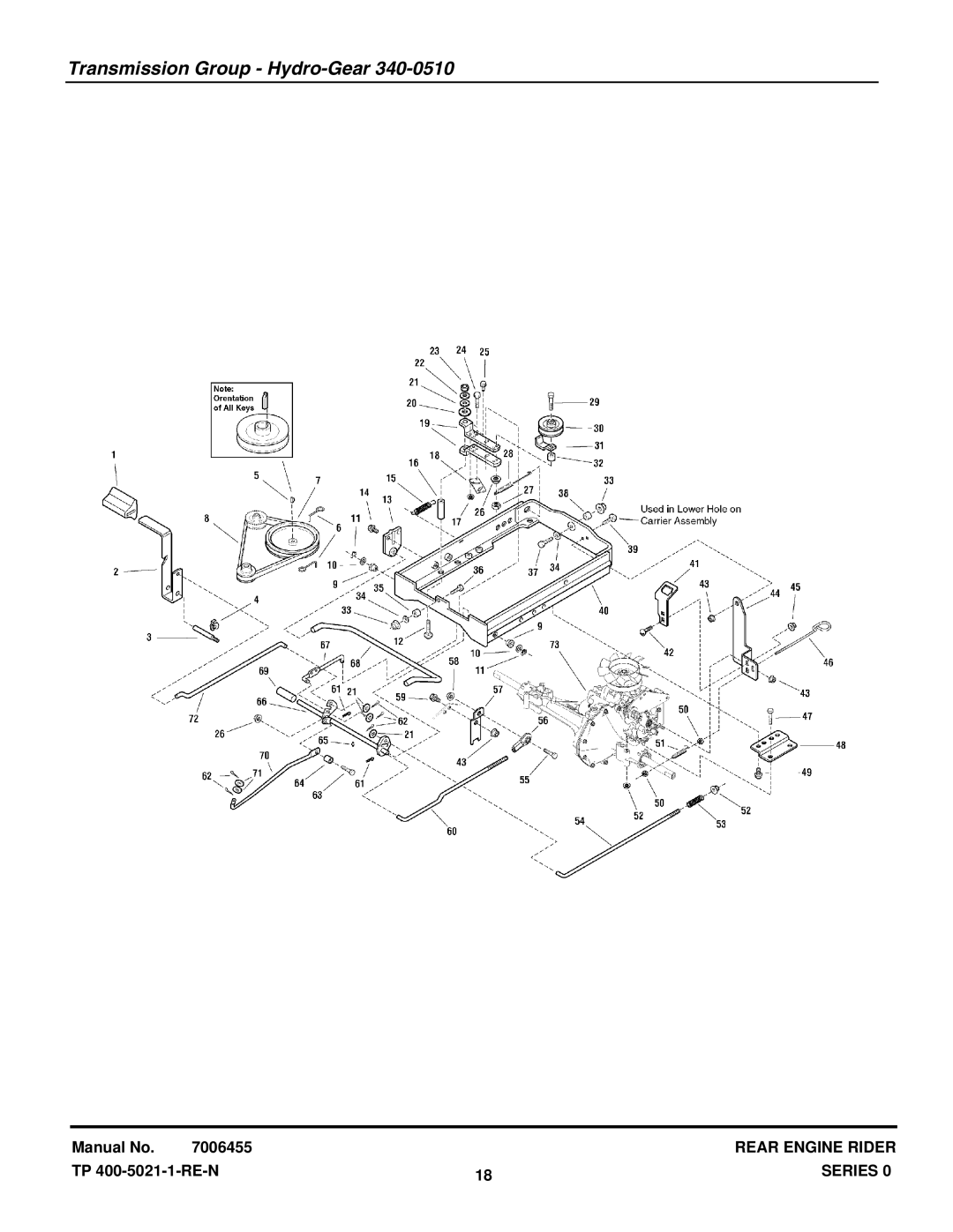 Snapper RT1330E manual Transmission Group Hydro-Gear 