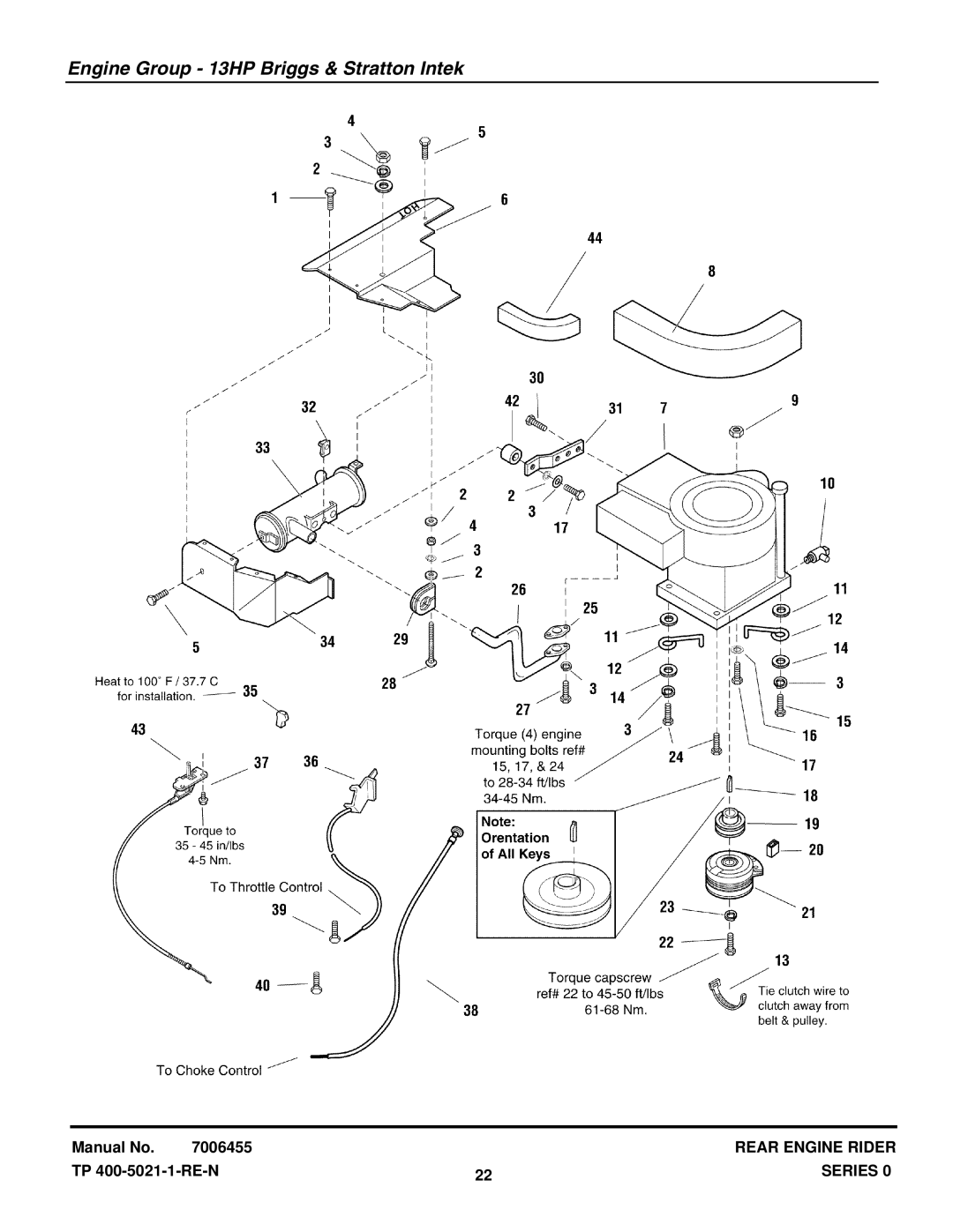 Snapper RT1330E manual Engine Group 13HP Briggs & Stratton Intek 