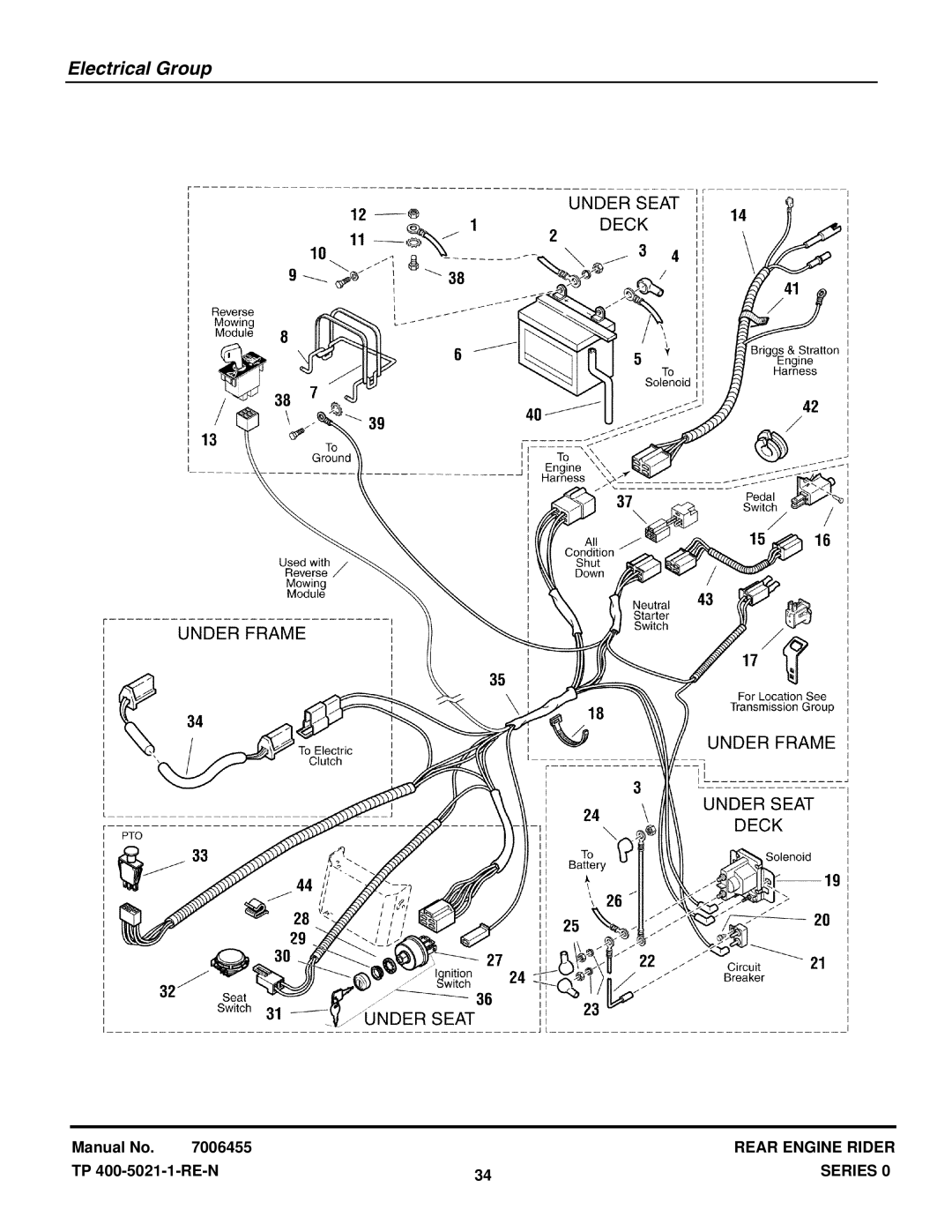 Snapper RT1330E manual Electrical Group 