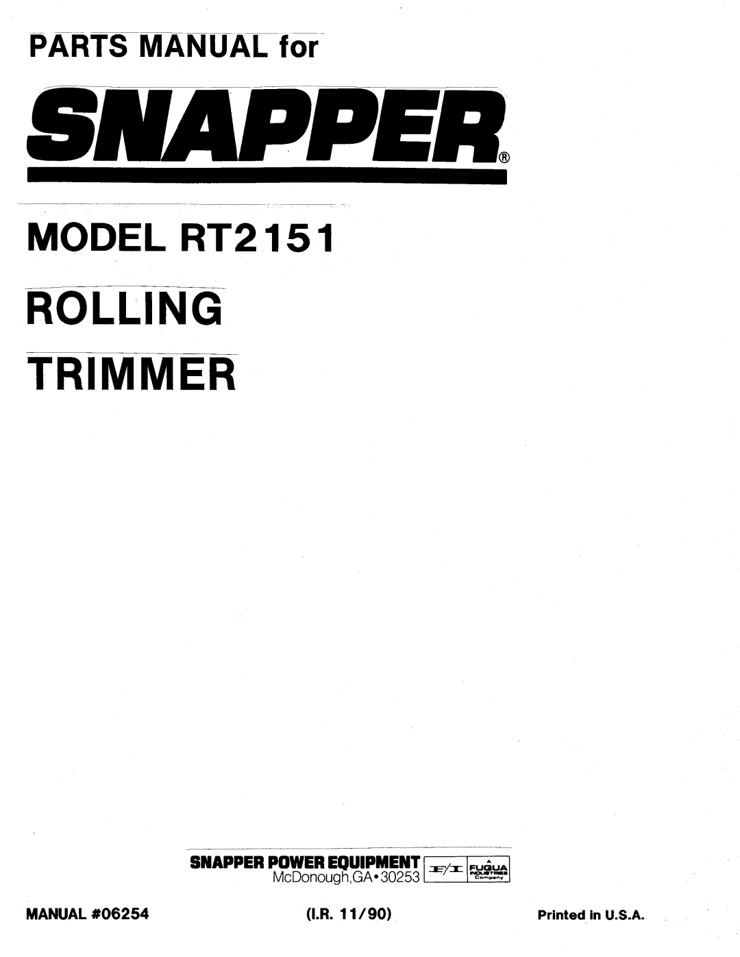 Snapper RT2151 manual 
