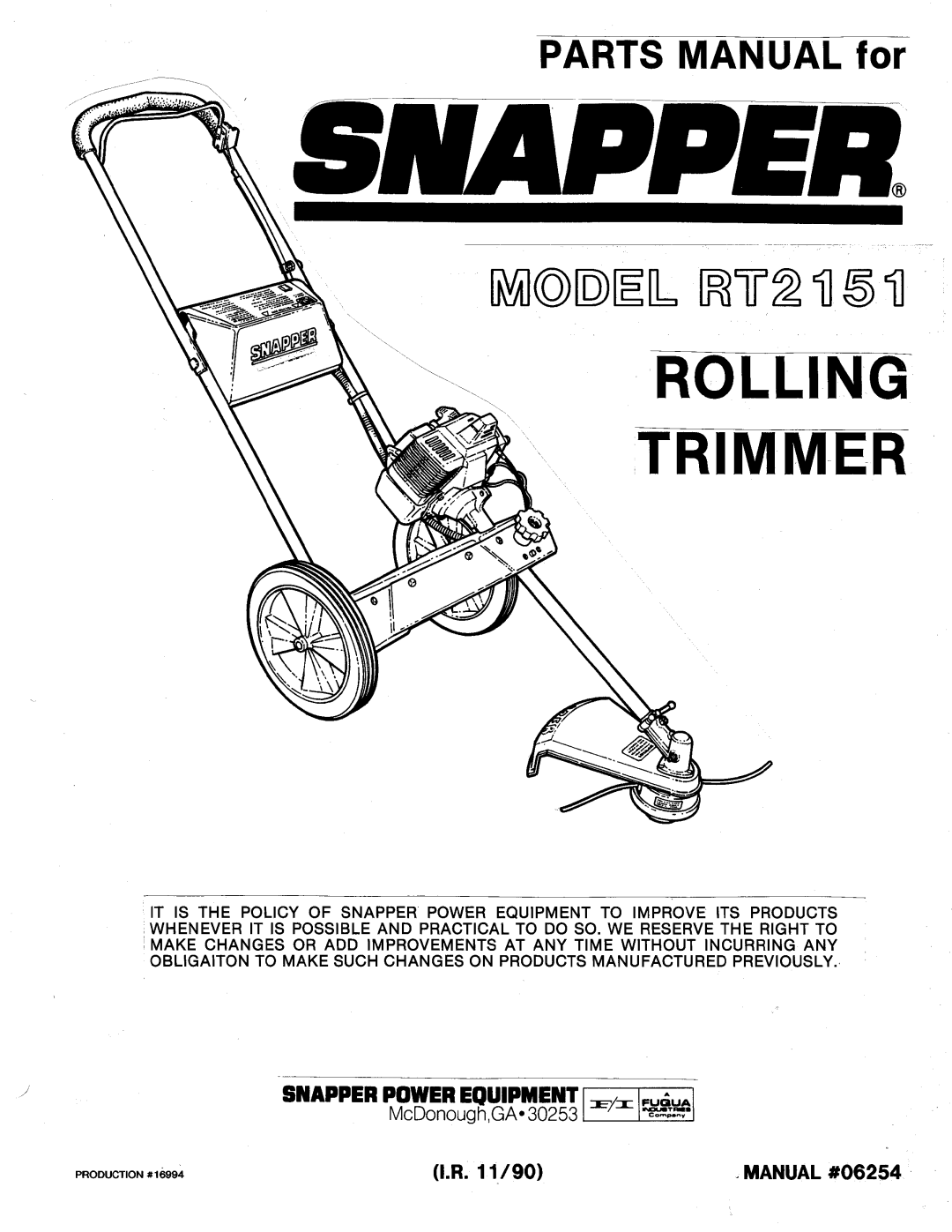 Snapper RT2151 manual 