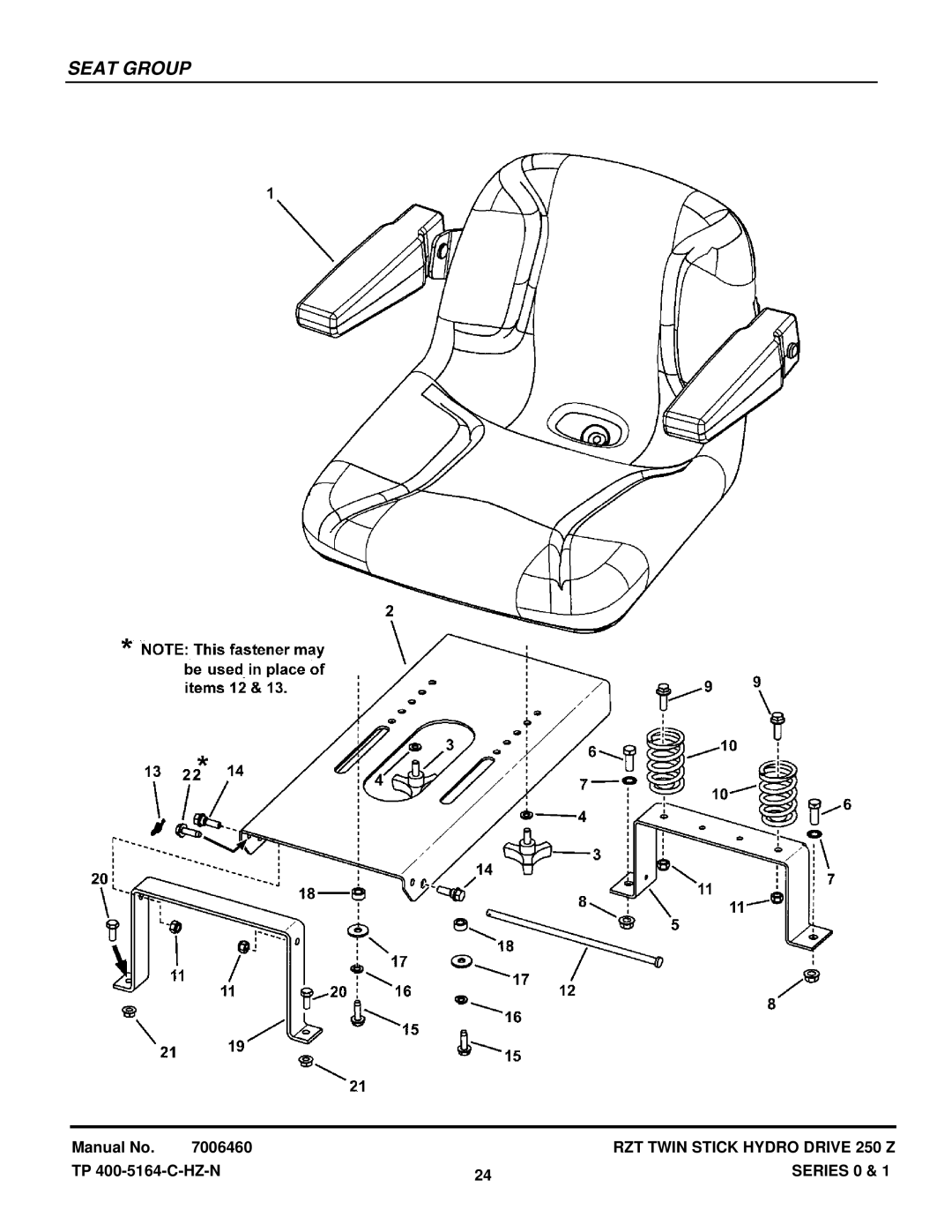 Snapper RZT185381BVE, RZT20421BVE2 manual Seat Group 