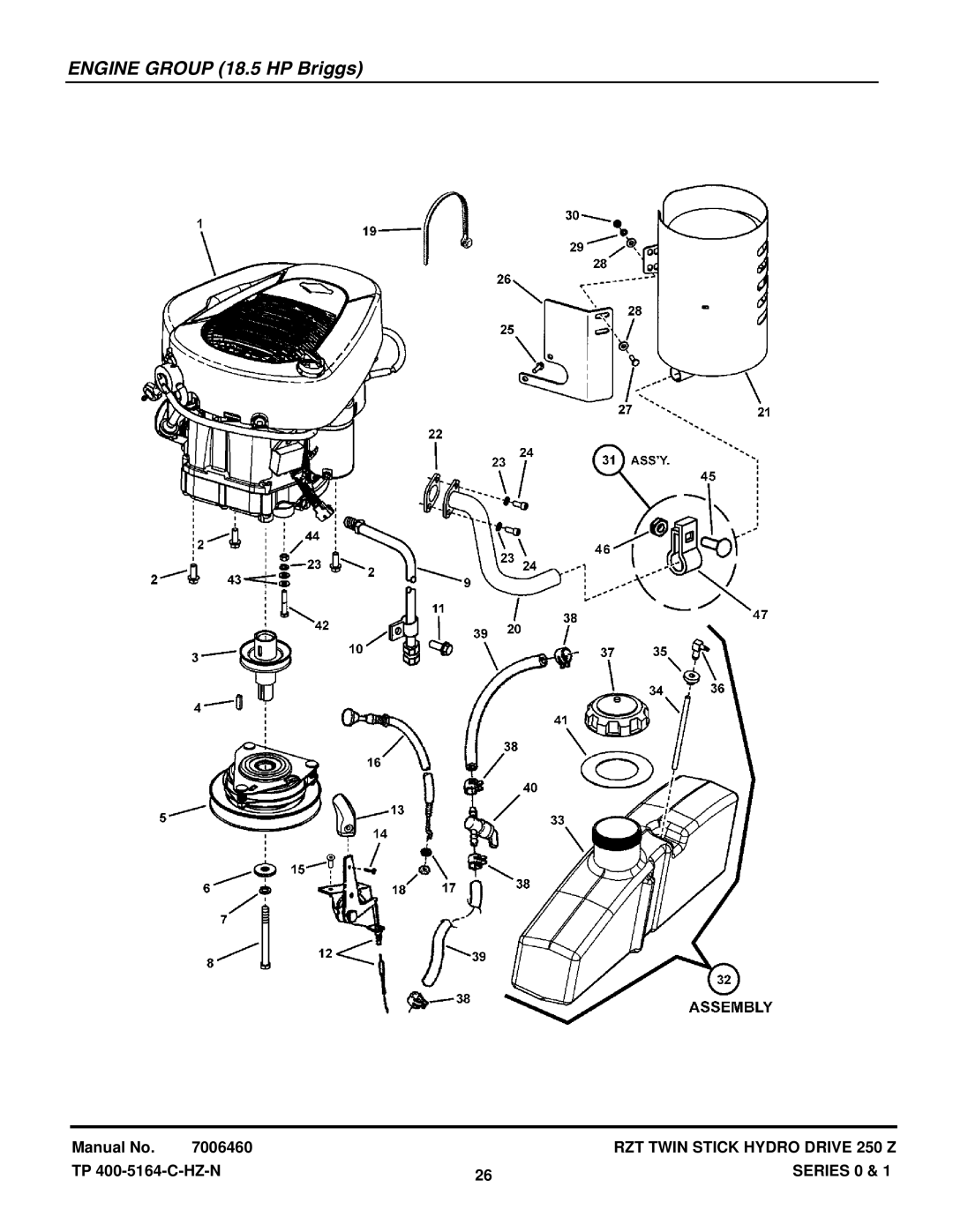 Snapper RZT185381BVE, RZT20421BVE2 manual Engine Group 18.5 HP Briggs 