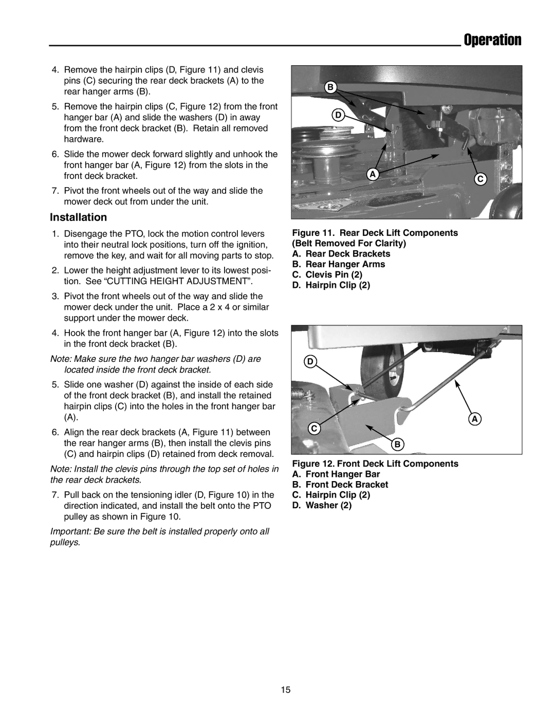 Snapper RZT185380BVE, RZT20380KH, RZT20420BVE2 manual Installation 